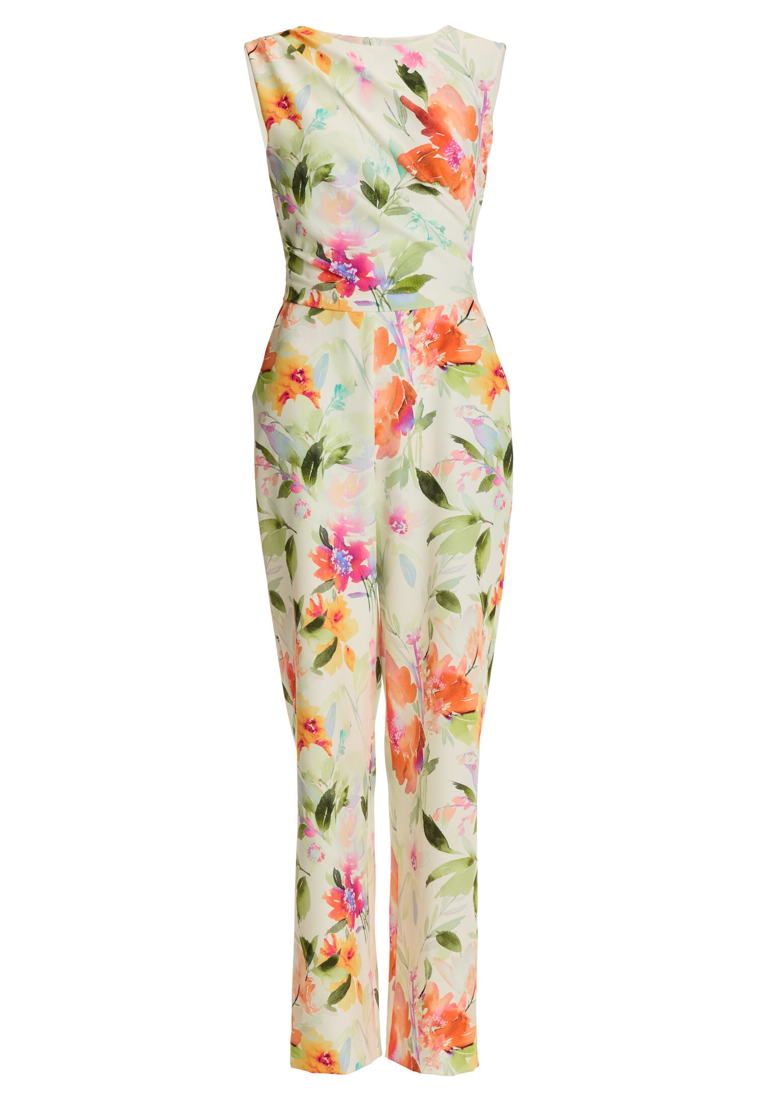 Jumpsuit aus leichtem Scuba mit Blumendruck und Drapierung