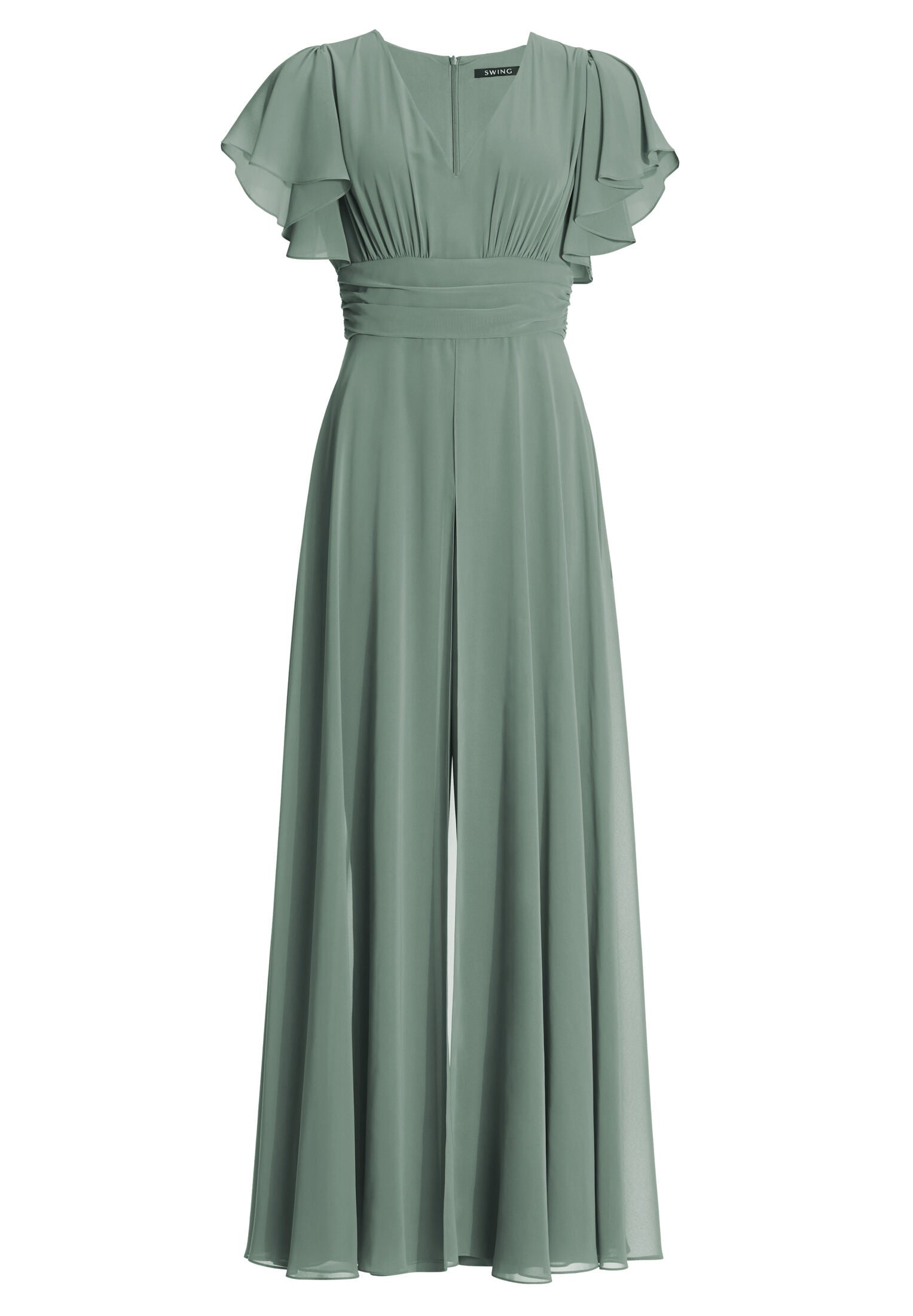 Chiffon Jumpsuit mit Überrock und Volantärmeln