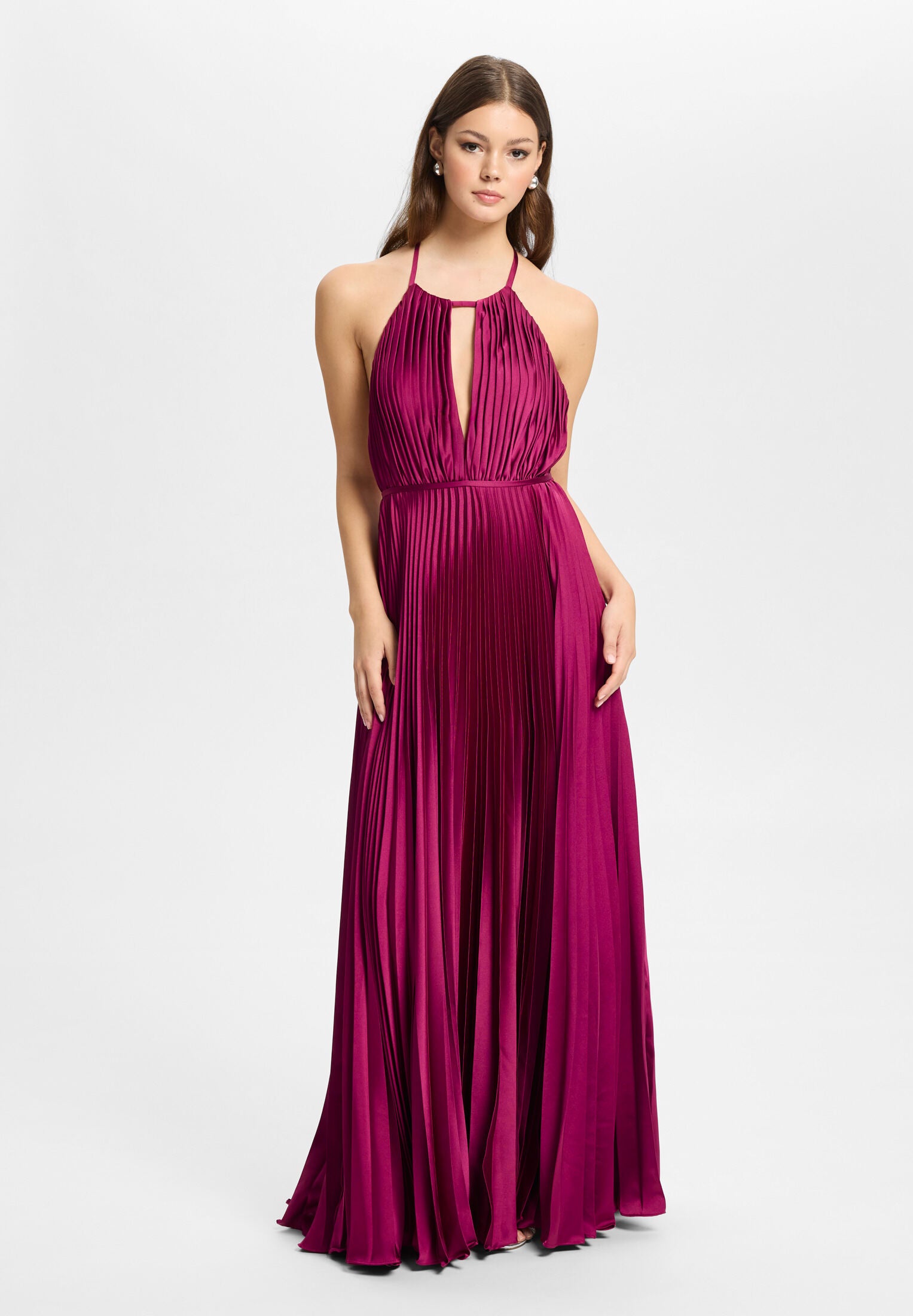 Bodenlanges Plisseékleid aus Satin mulberry