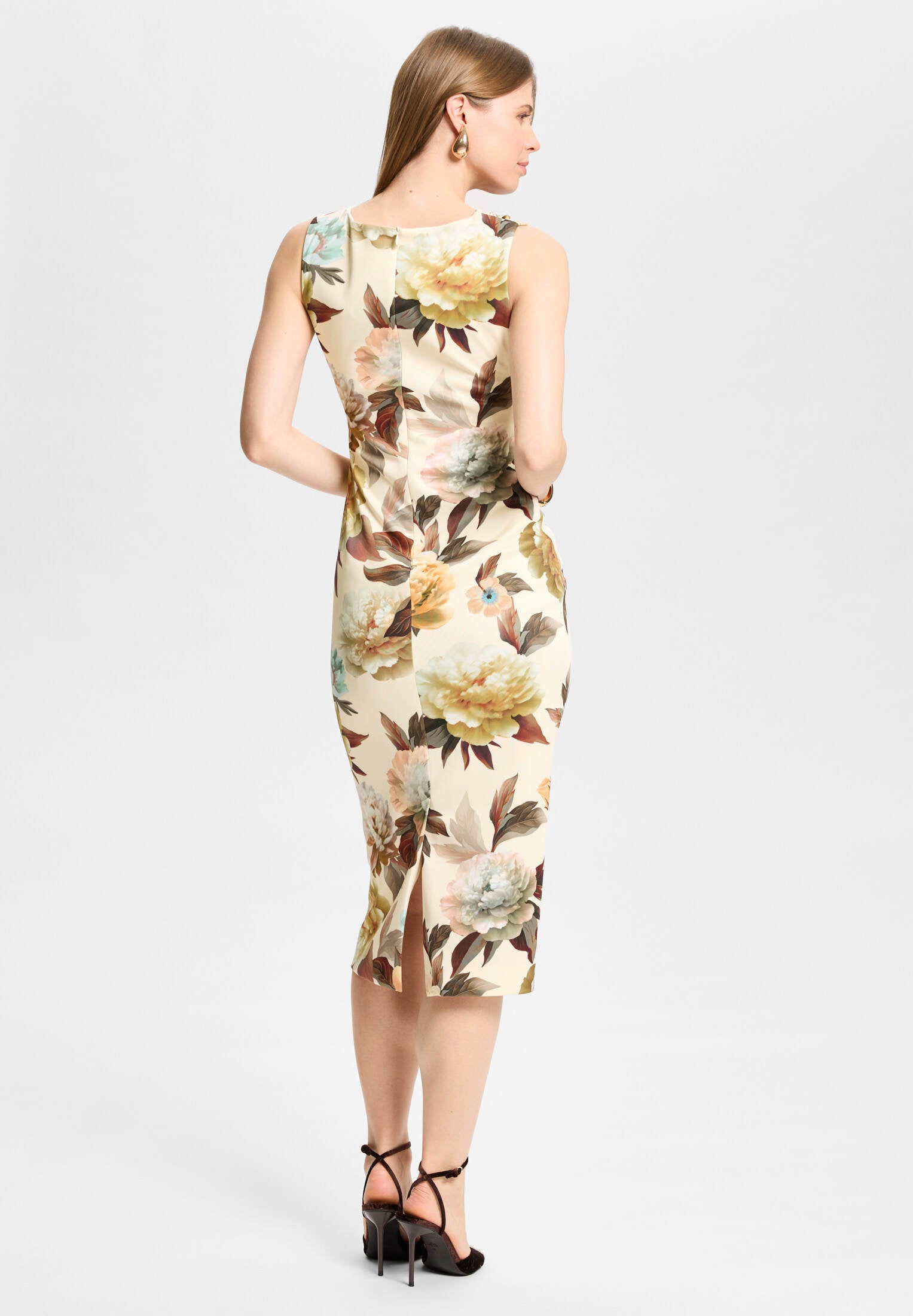 Midi Kleid aus bedrucktem Scuba mit Drapierung