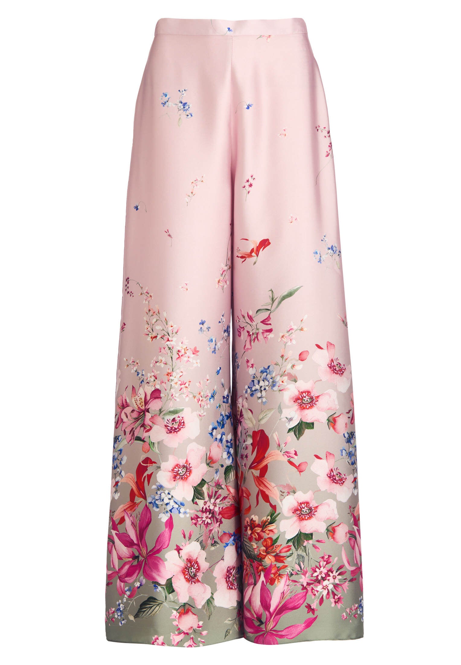 Weite Satinhose mit Bordüren-Print