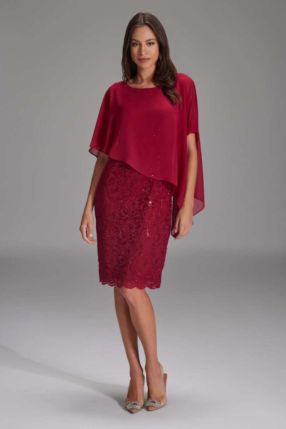 Pailletten-Kleid mit asymmetrischem Chiffon-Überwurf rio red