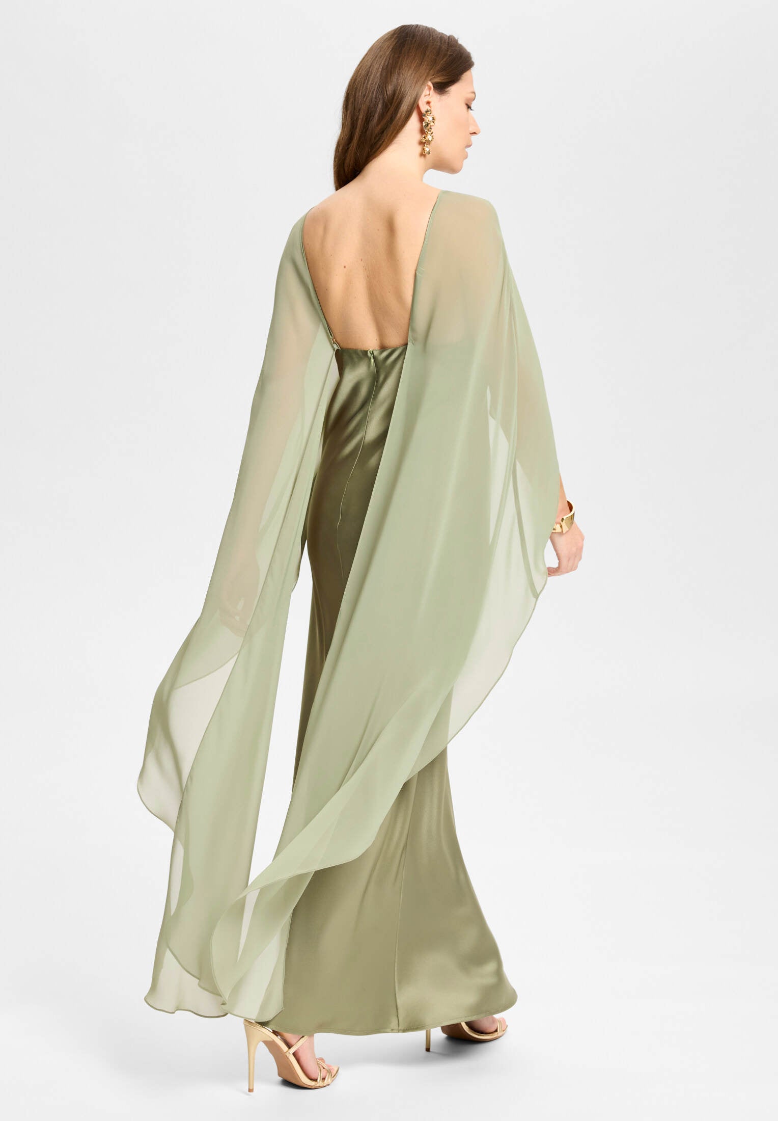Abendkleid aus Satin mit abnehmbarem Chiffon Cape