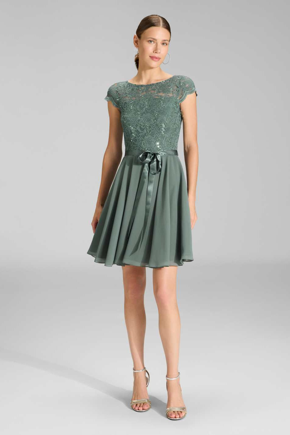 Kleid mit paillettenbesetztem Spitzenoberteil deep slate