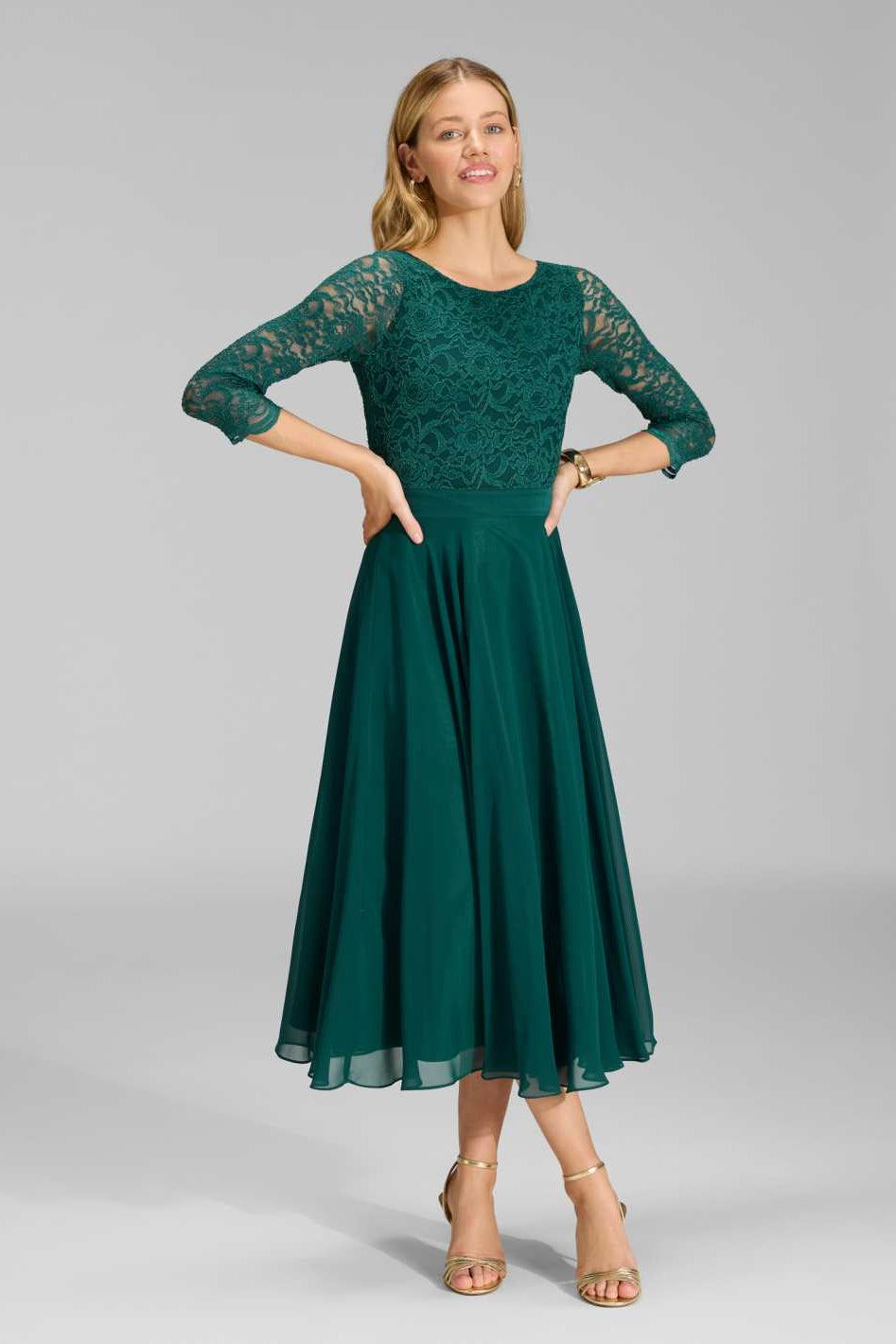 Midikleid mit fließendem Chiffon-Rock dark green