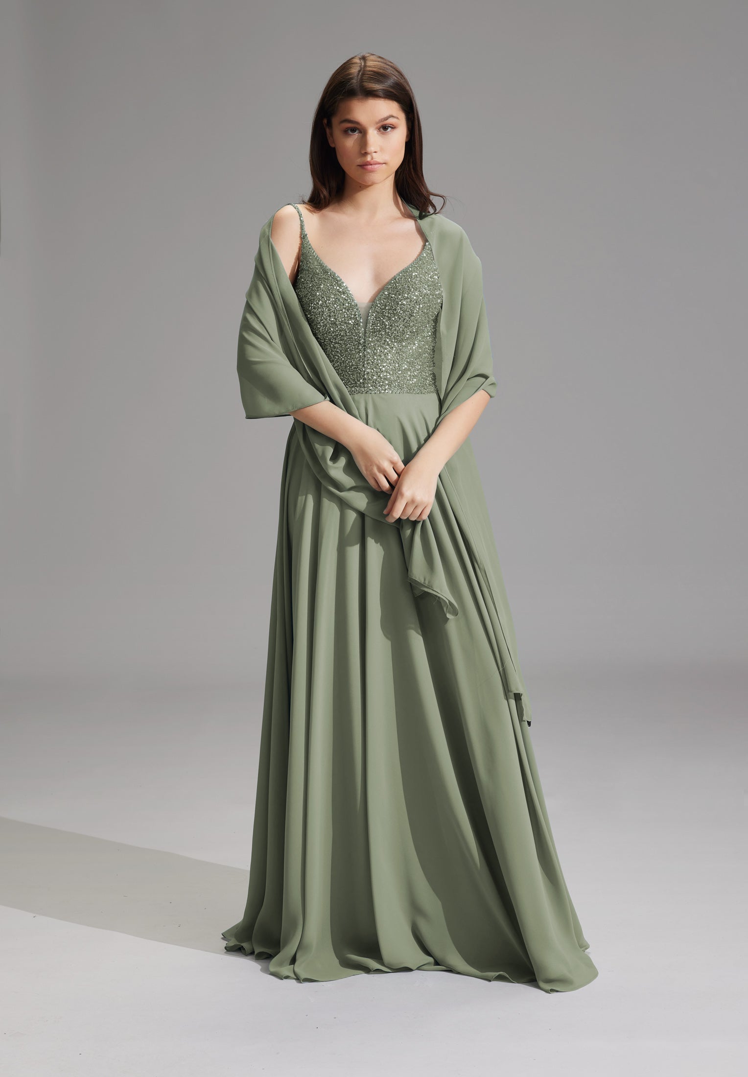 Zarte Chiffon-Stola im geraden Schnitt moss green