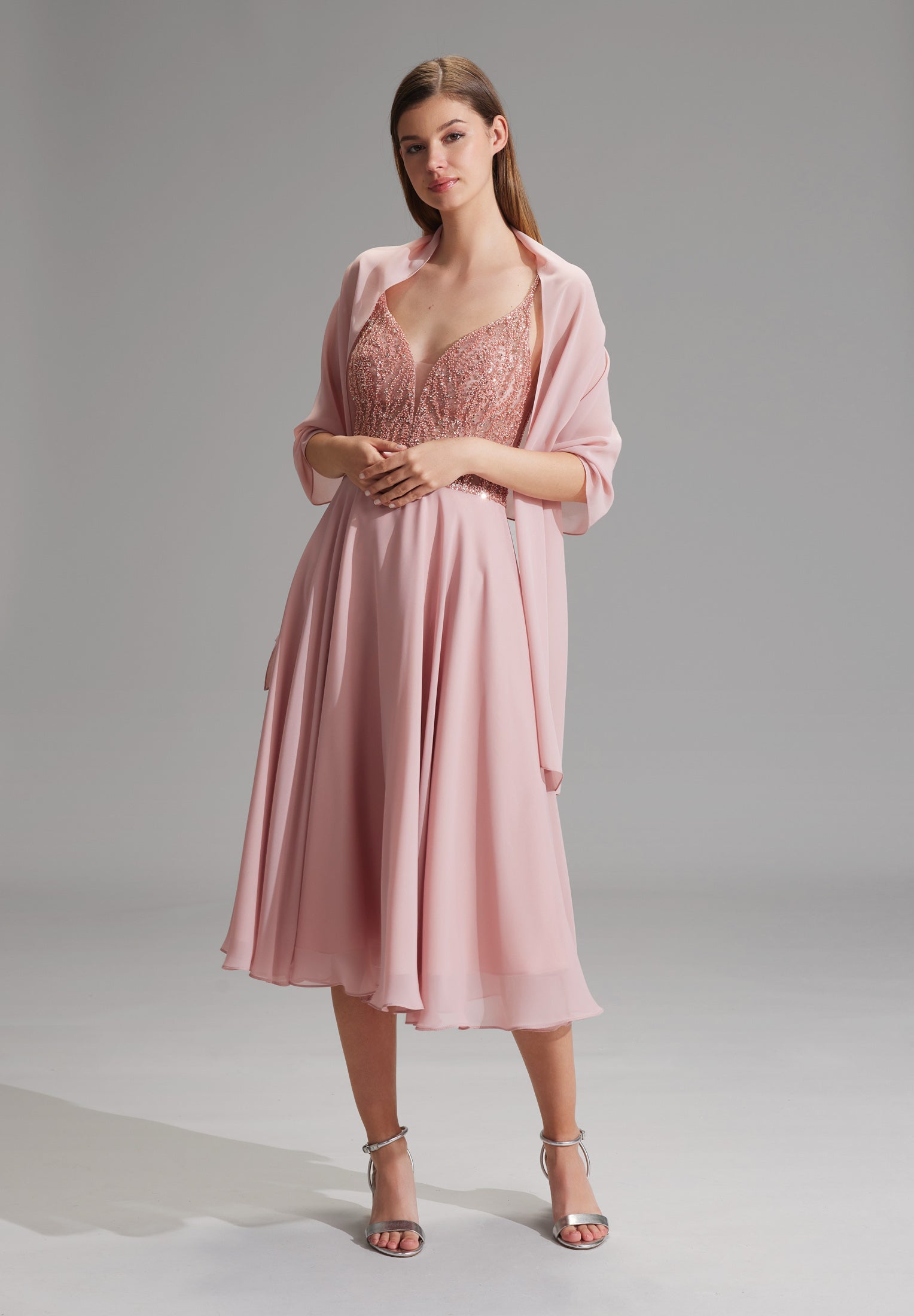 Zarte Chiffon-Stola im geraden Schnitt flamingo pink