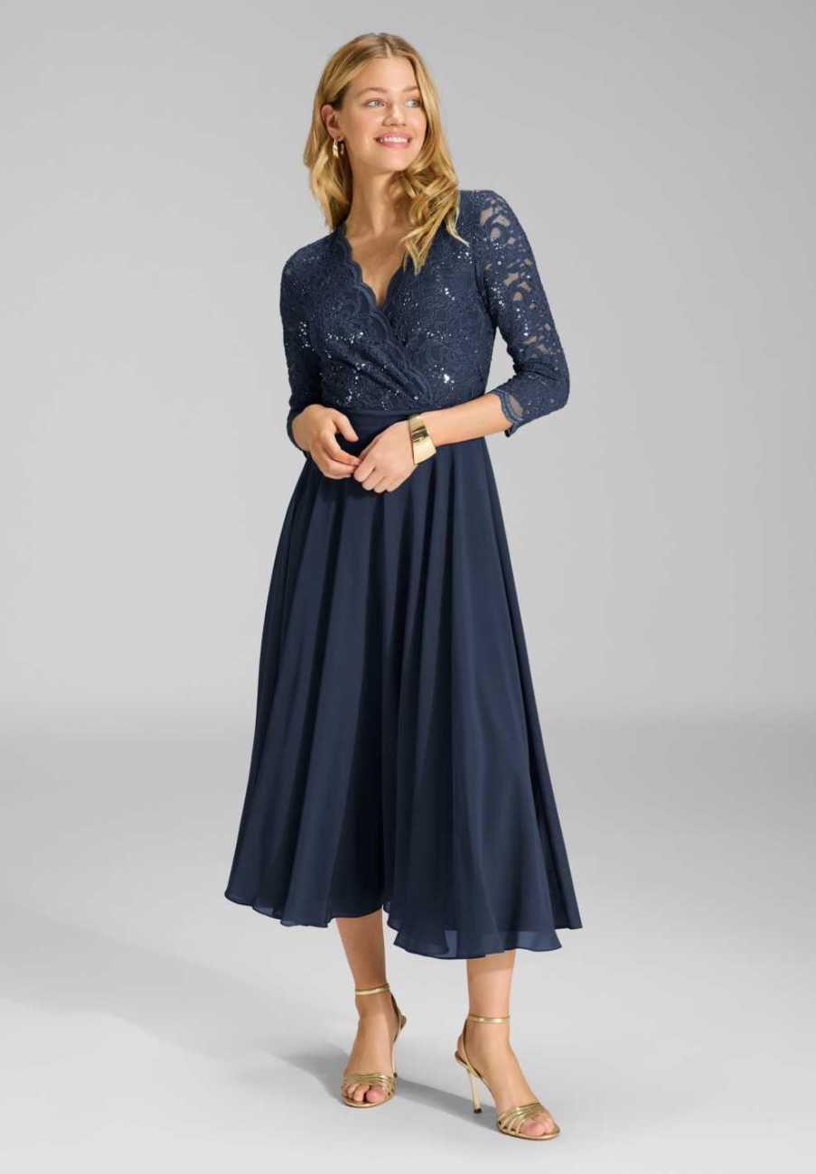 Cocktailkleid aus Material-Mix navy