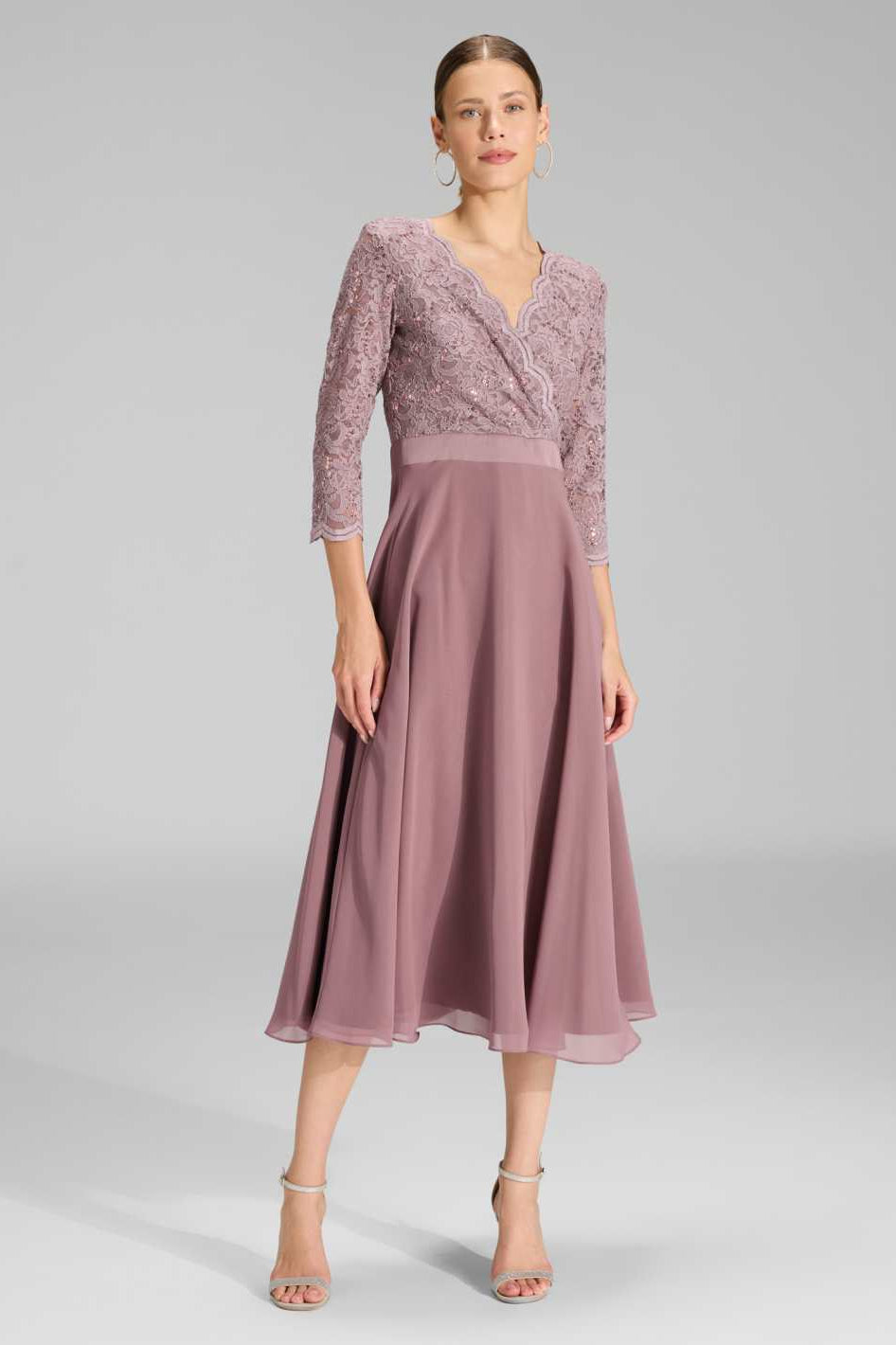 Cocktailkleid aus Material-Mix mauve