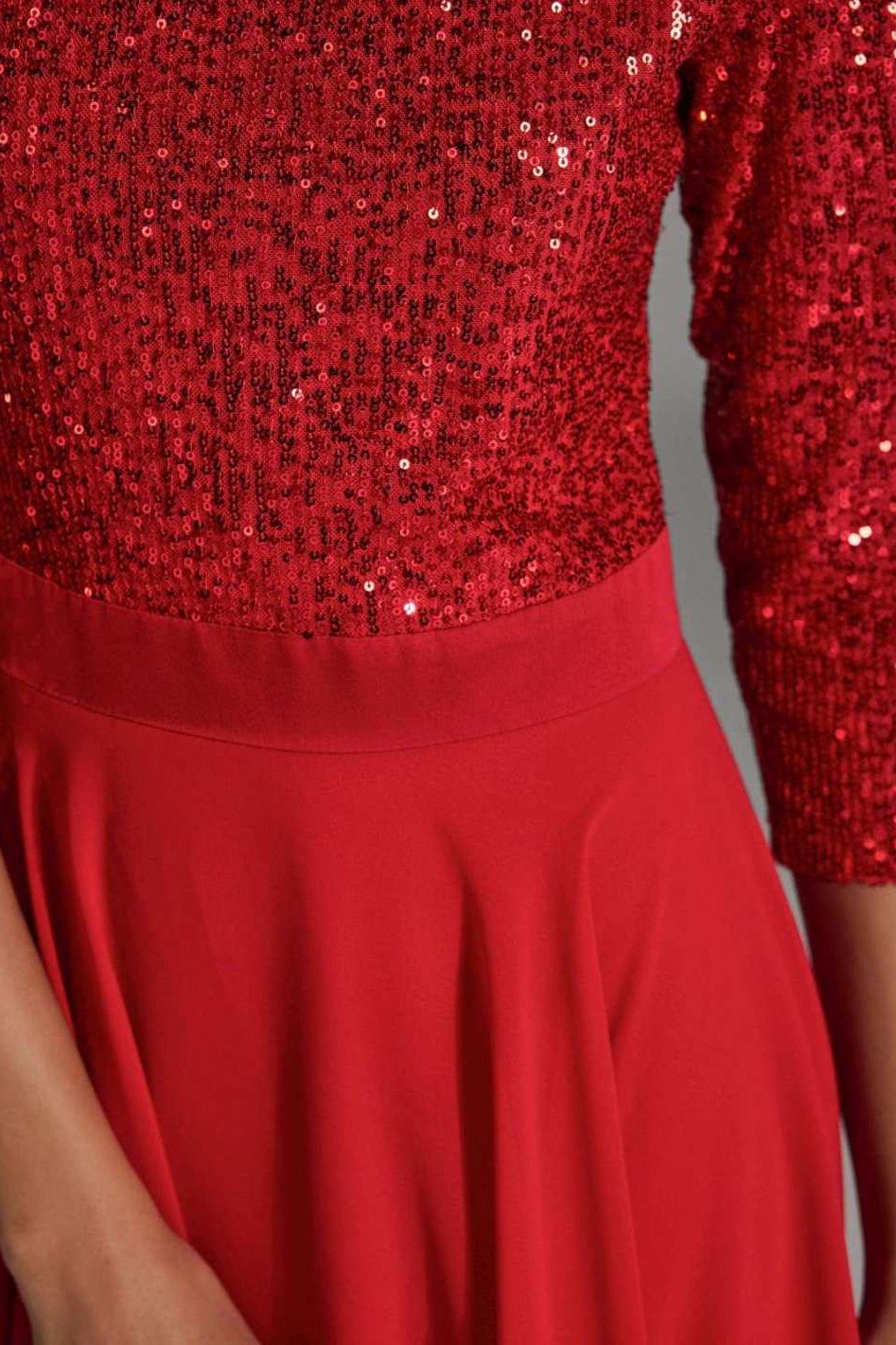 Midi Kleid mit Top aus elastischer Paillette und Chiffonrock