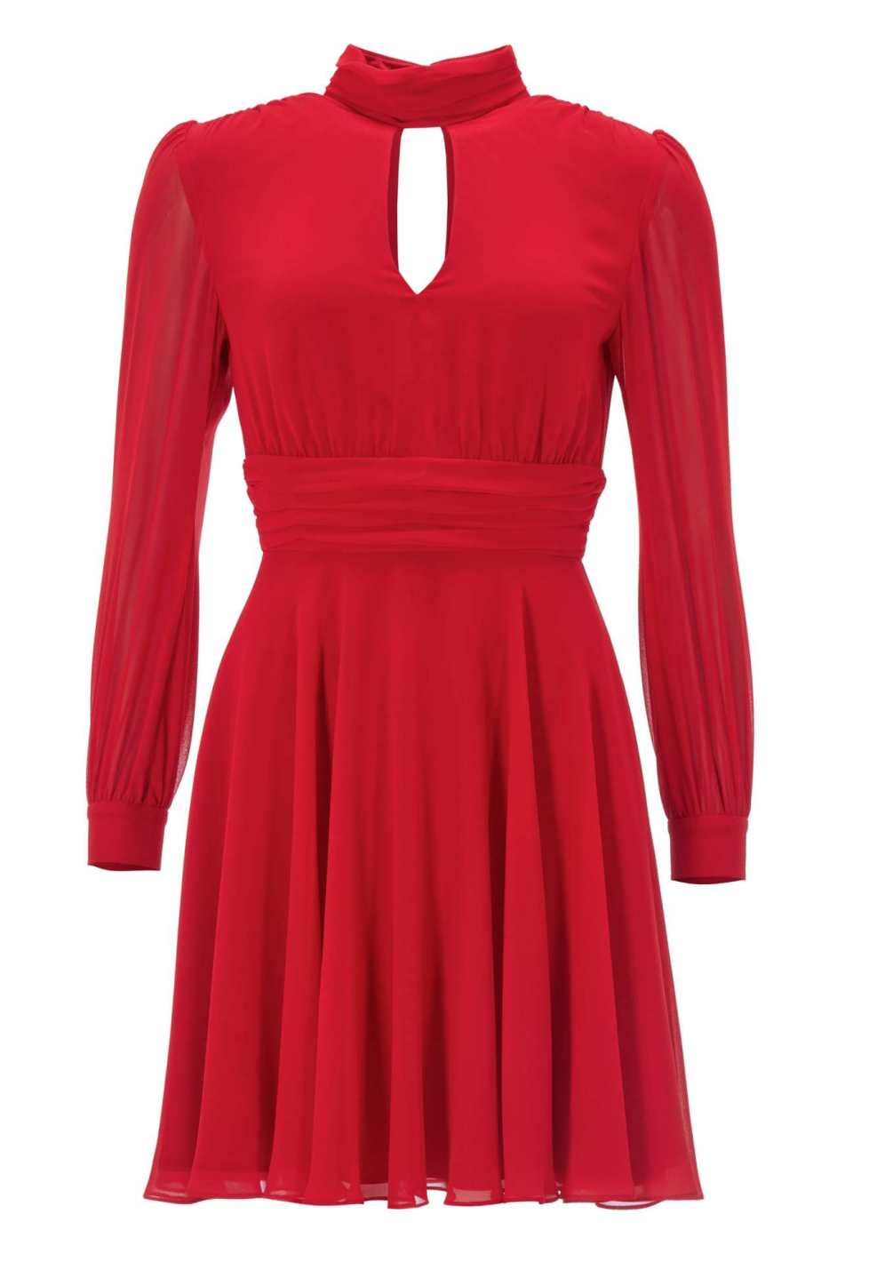 Cocktailkleid aus Chiffon mit blusigen Ärmeln und Schlitz Ausschnitt