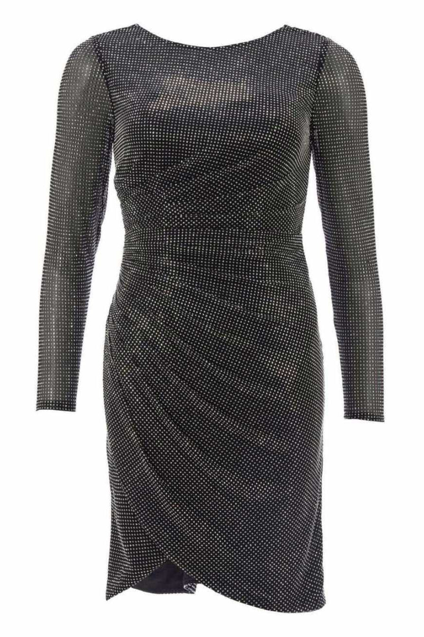 Langärmliges Cocktailkleid mit funkelndem Strassbesatz