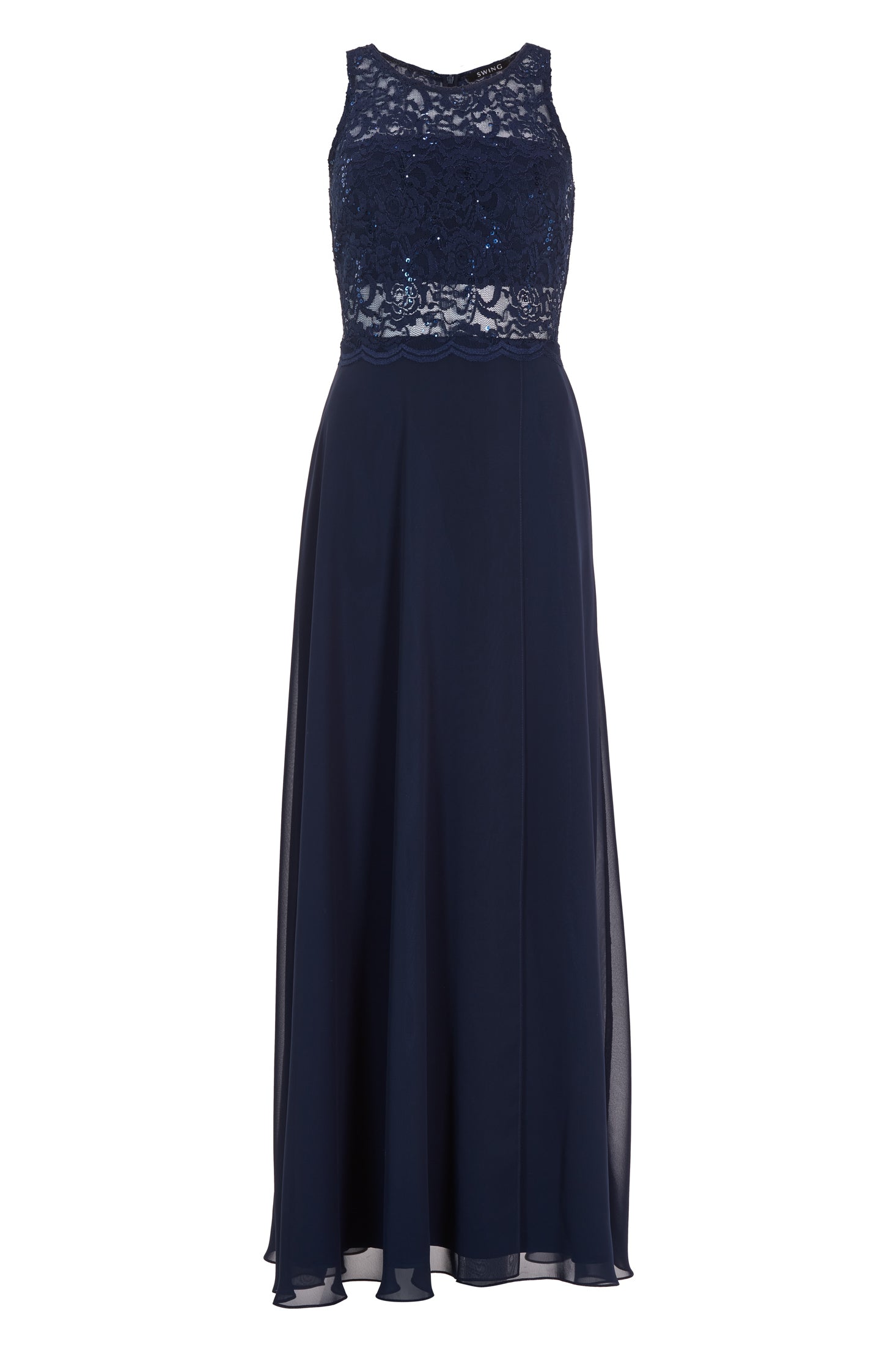 Abendkleid aus Chiffon mit transparentem Spitzenoberteil