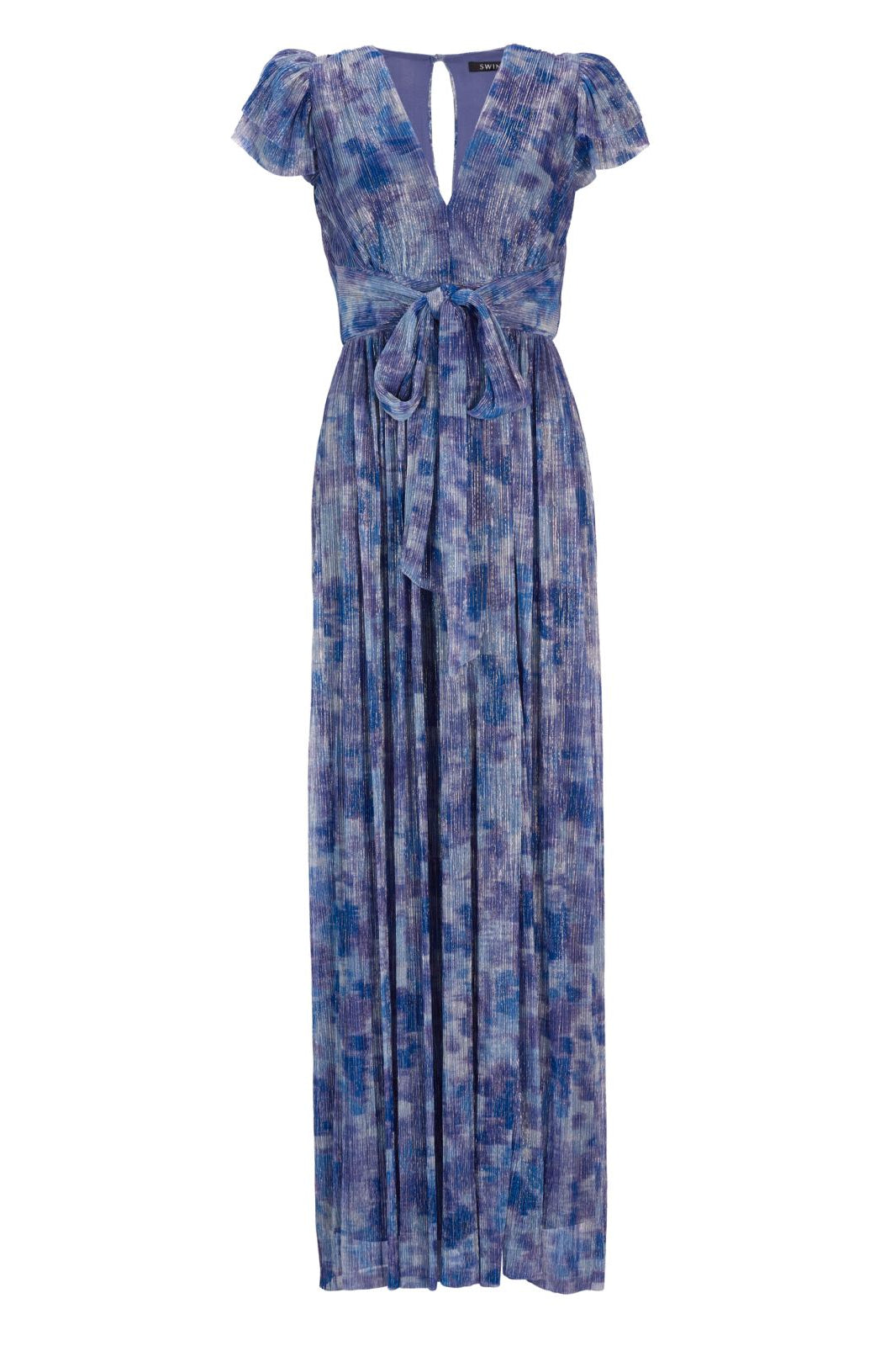 Abendkleid aus bedrucktem Jersey Plissee mit Metallic Faden