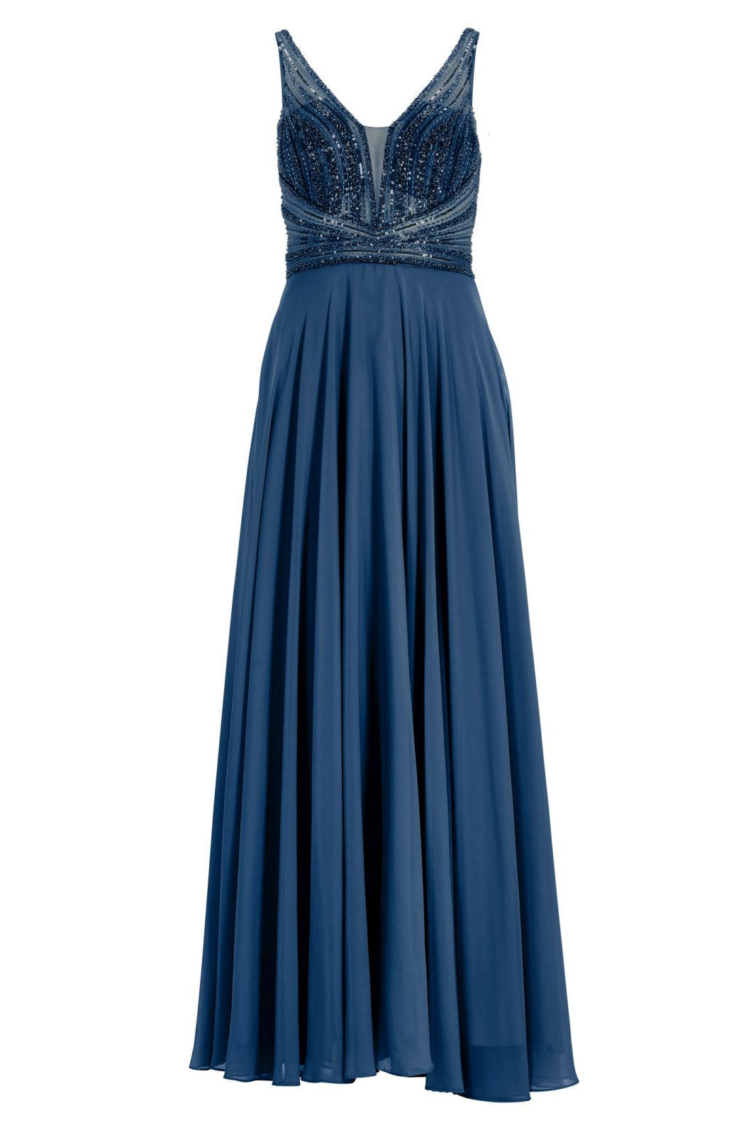 Langes Chiffon-Abendkleid mit Stickerei