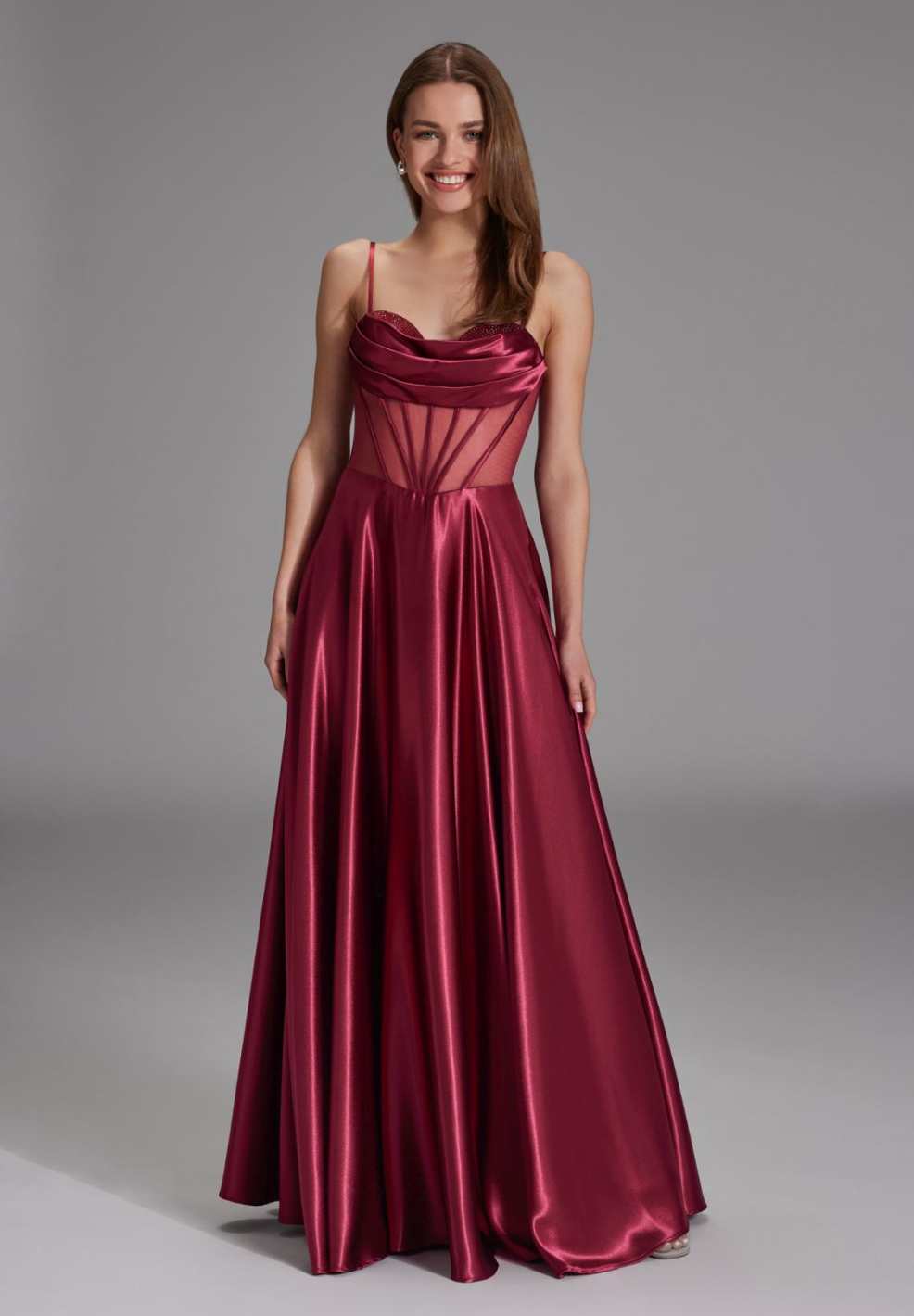See-through-Corsagenkleid mit Ziersteinen grape wine