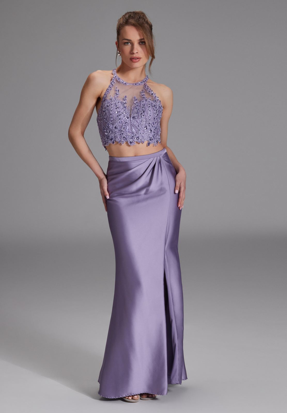 Two-piece Kleid mit langen Satinrock misty violet