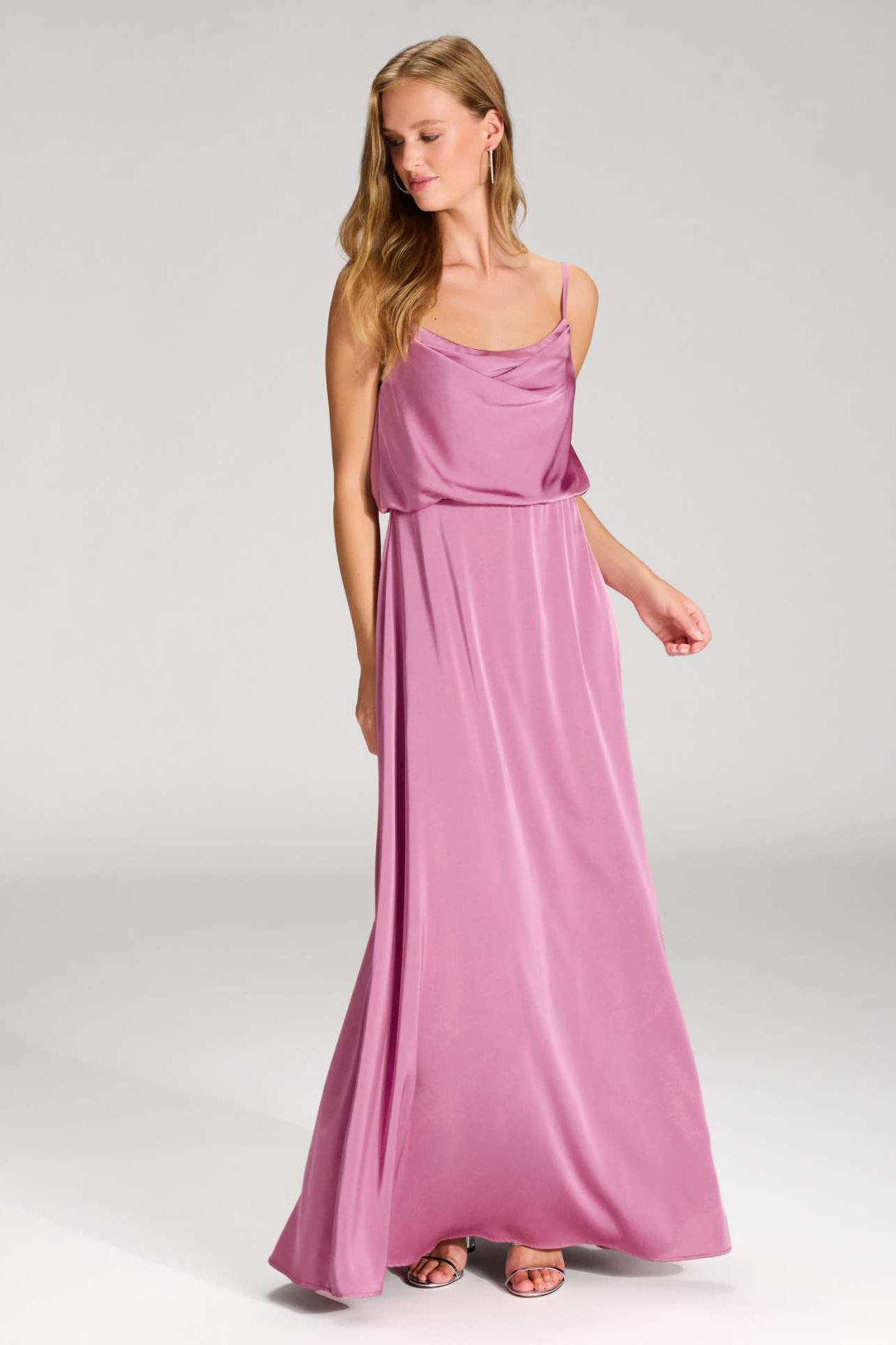 Abendkleid aus Satin mit angedeutetem Wasserfallausschnitt rosy pink