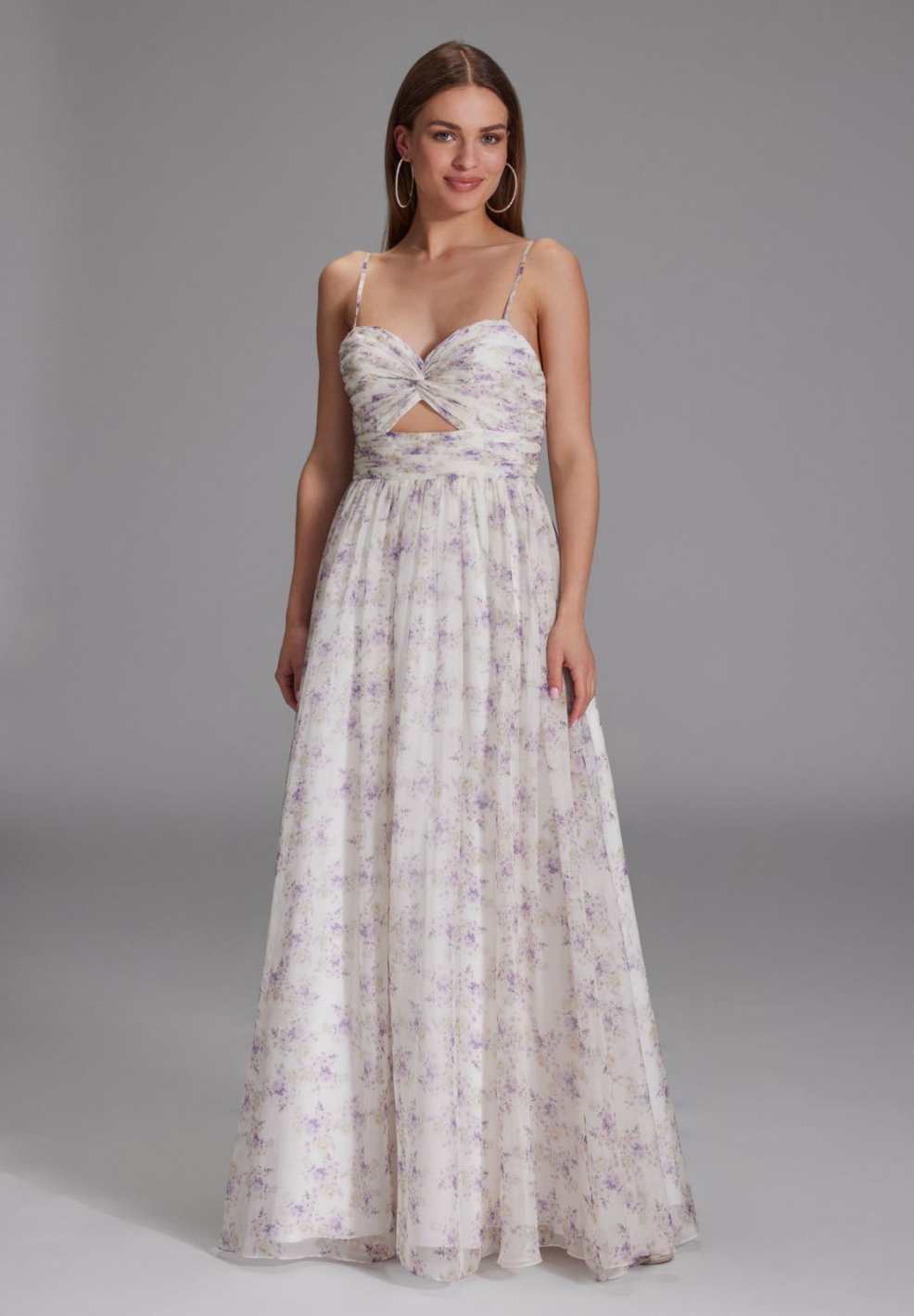 Fließendes Printkleid mit Cut-Out Detail ivory lilac