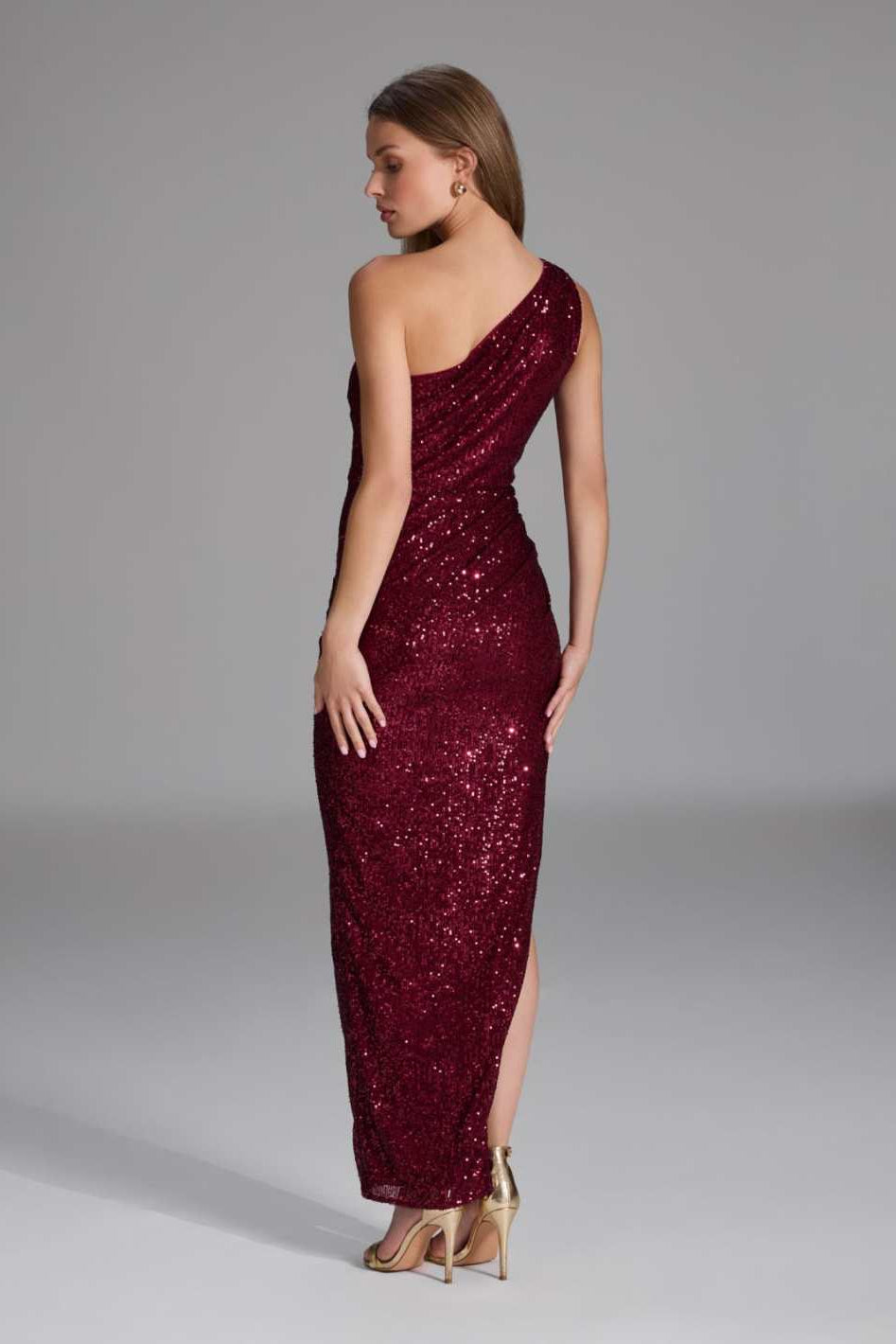 One Shoulder Abendkleid aus elastischer Paillette