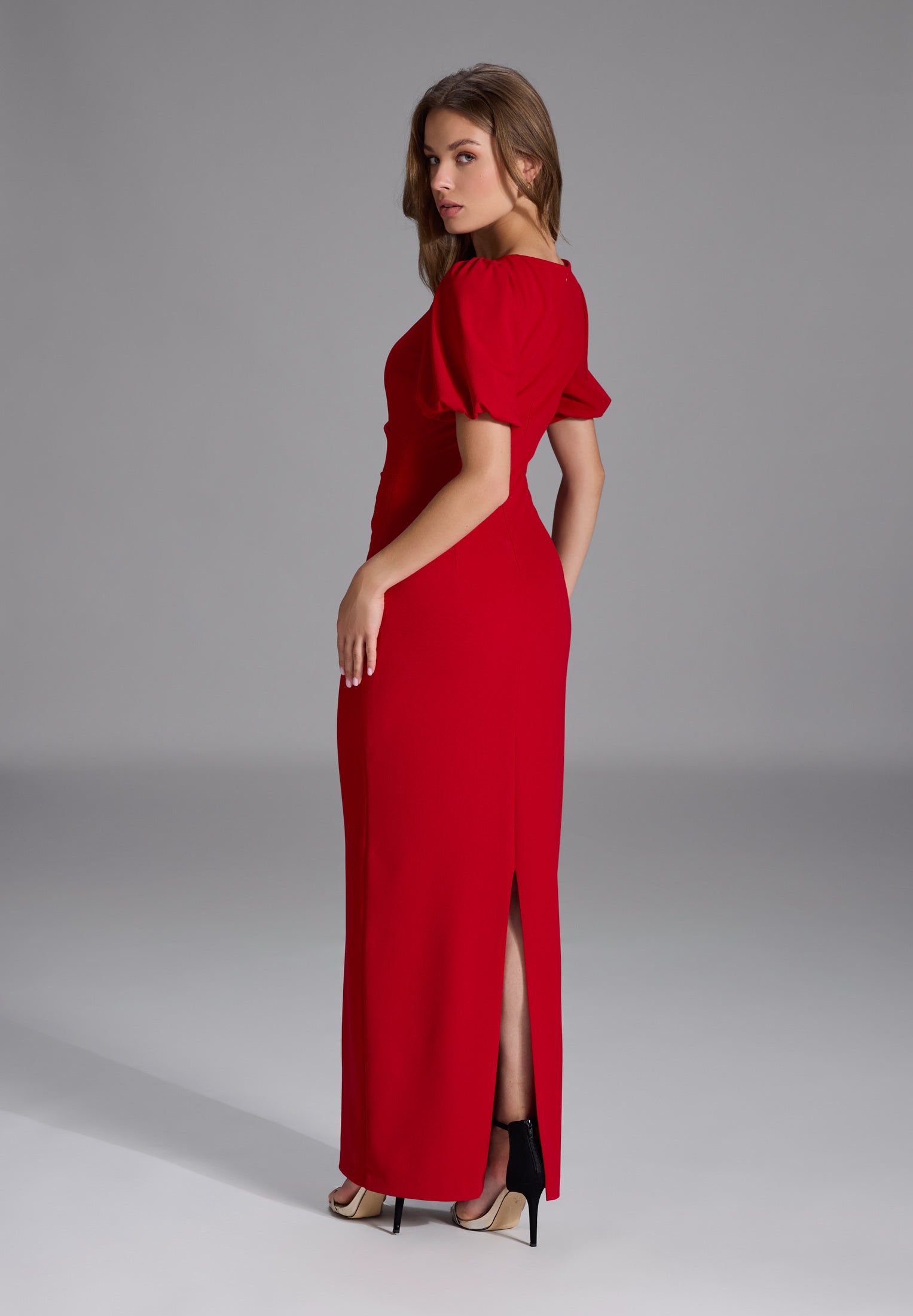 Abendkleid mit Puffärmeln aus Crepe Jersey