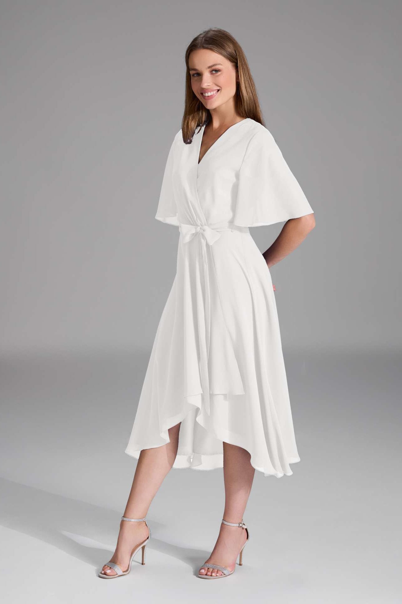 Chiffon Kleid in Wickel Optik mit Vokuhila Saum