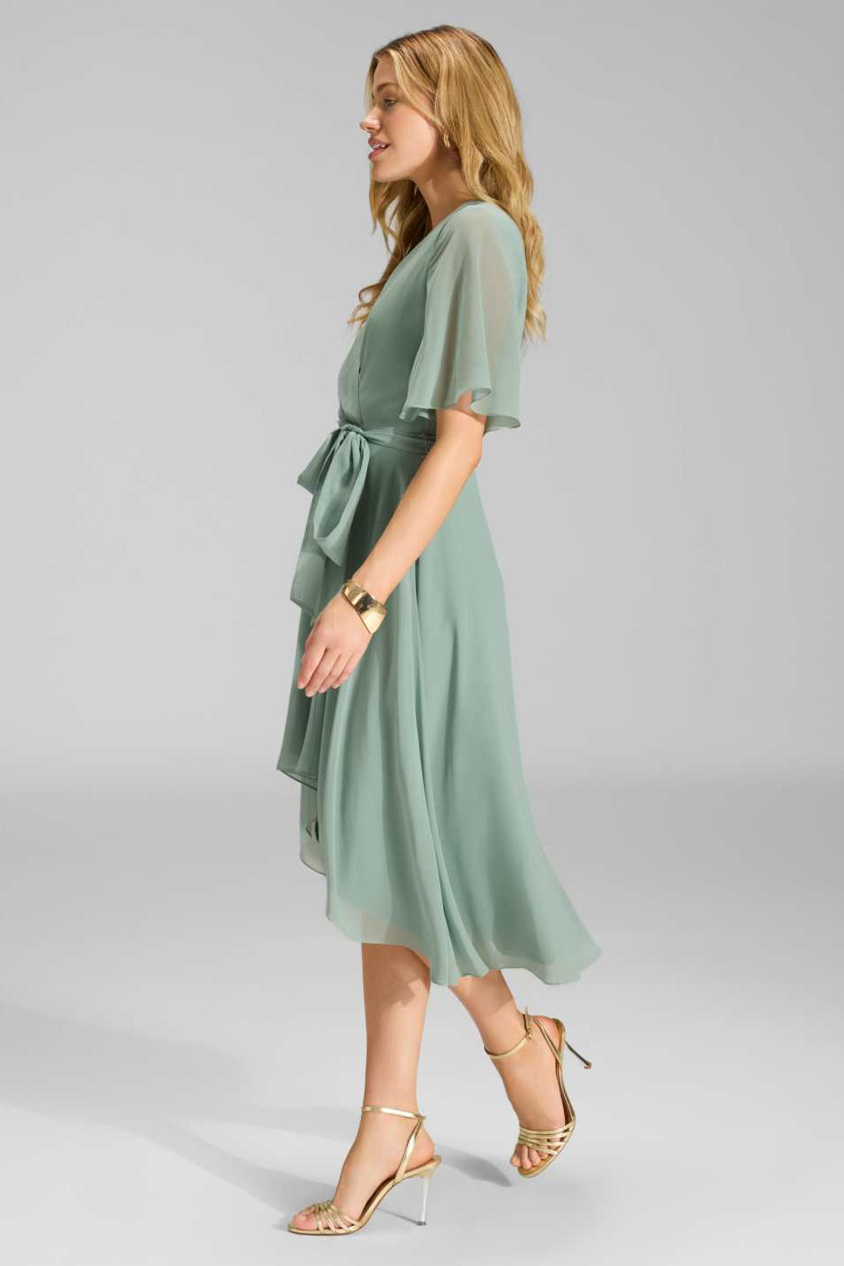 Chiffon Kleid in Wickel Optik mit Vokuhila Saum