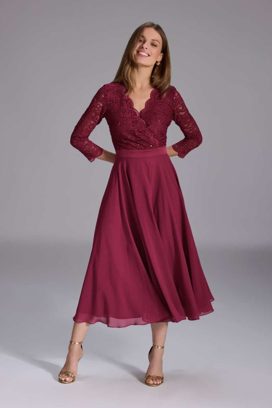 Cocktailkleid aus Material-Mix ruby red