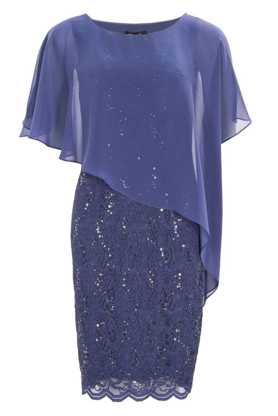 Pailletten-Kleid mit asymmetrischem Chiffon-Überwurf