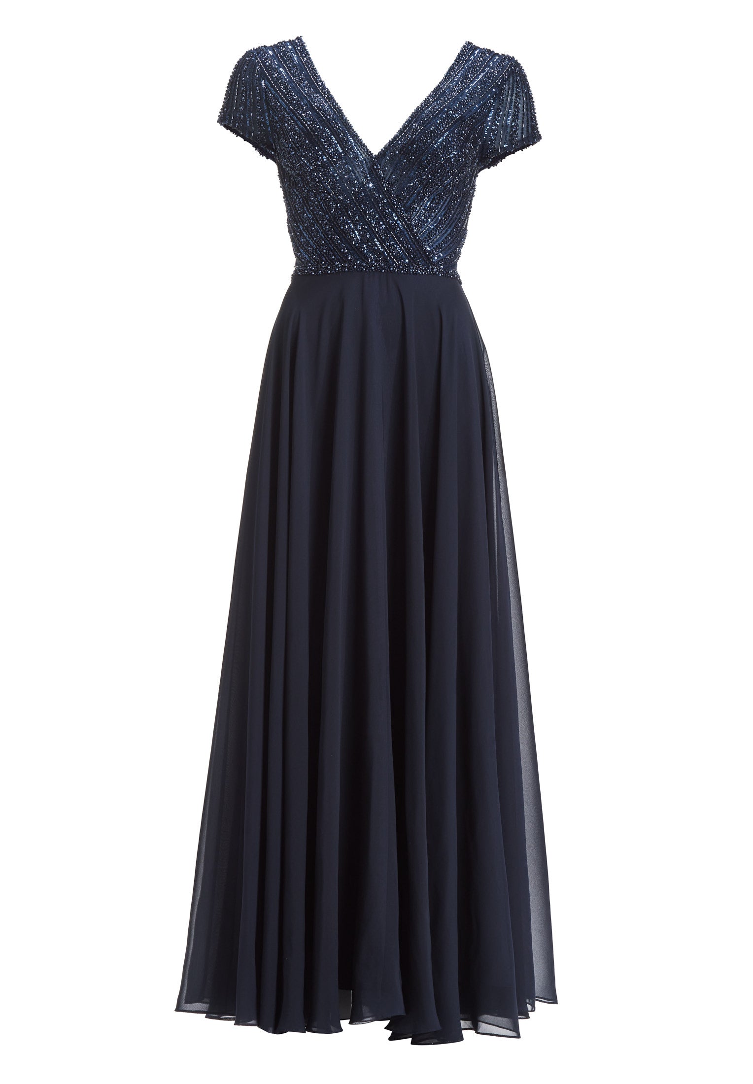 Besticktes Chiffonkleid mit kurzen Ärmeln