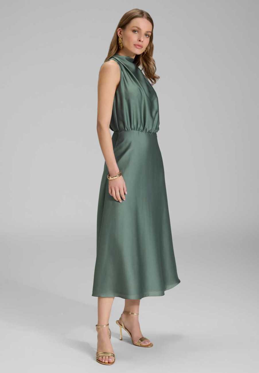 Midi Kleid aus nachhaltigem Satin mit Drapierung am Kragen