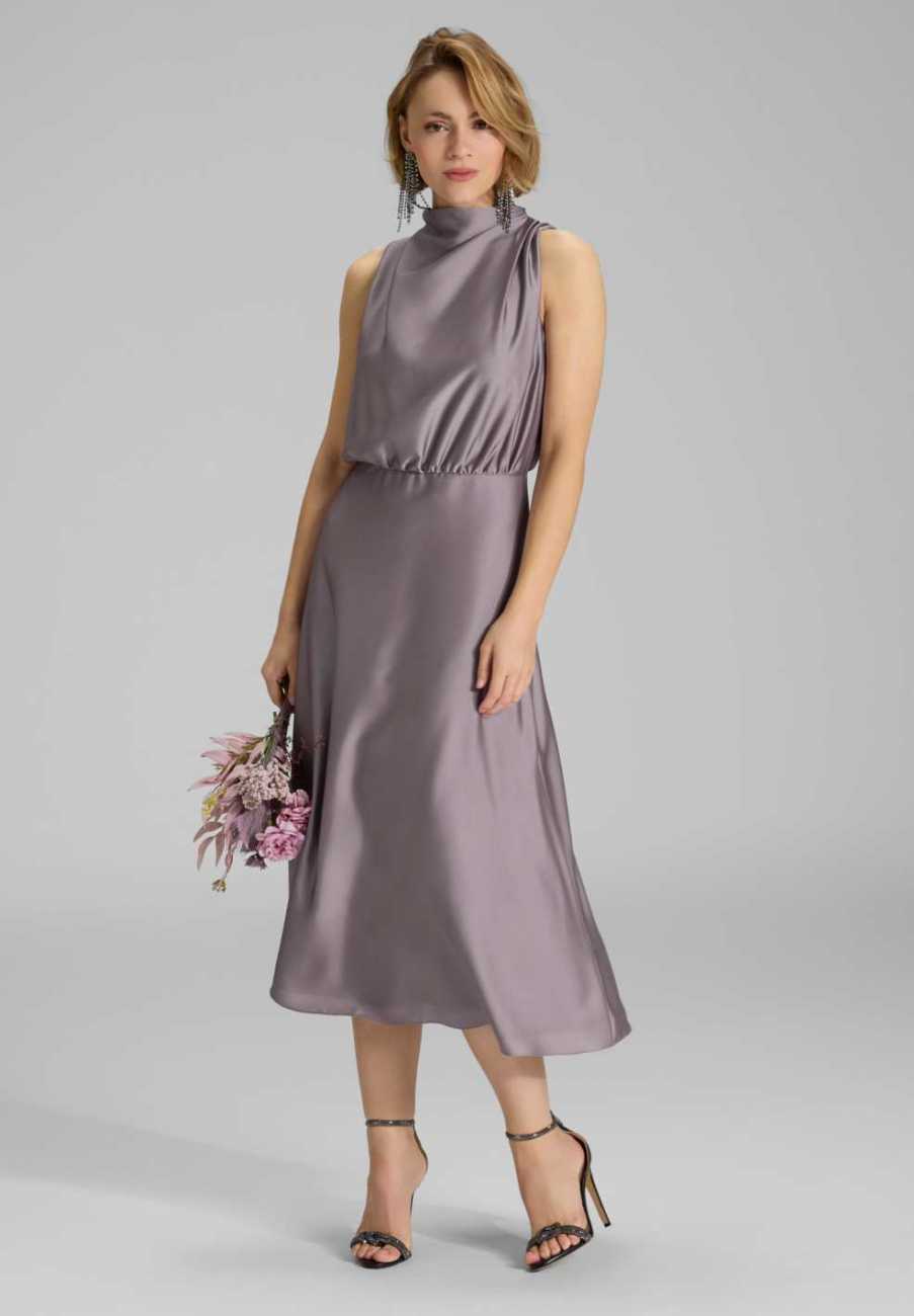 Midi Kleid aus nachhaltigem Satin mit Drapierung am Kragen