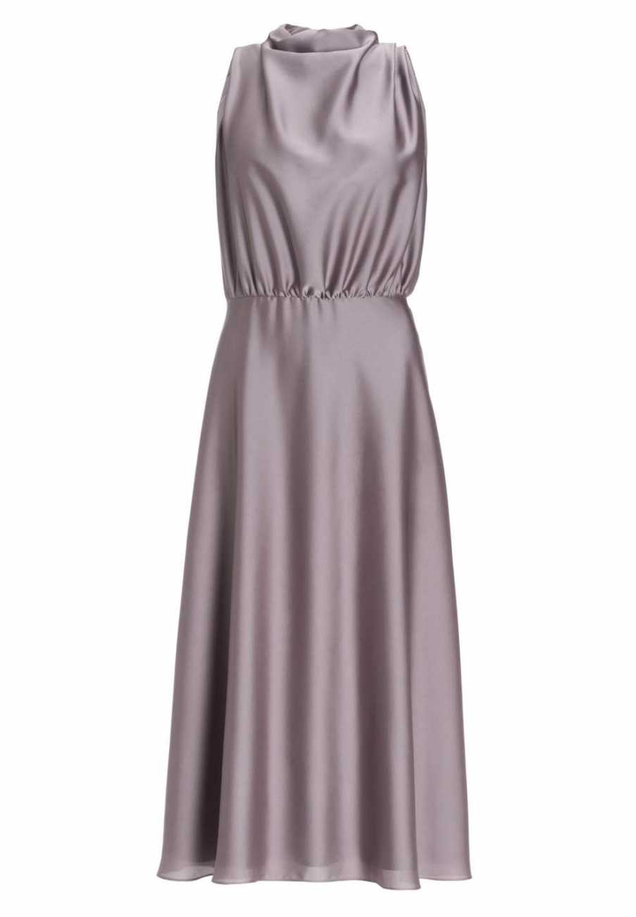 Midi Kleid aus nachhaltigem Satin mit Drapierung am Kragen