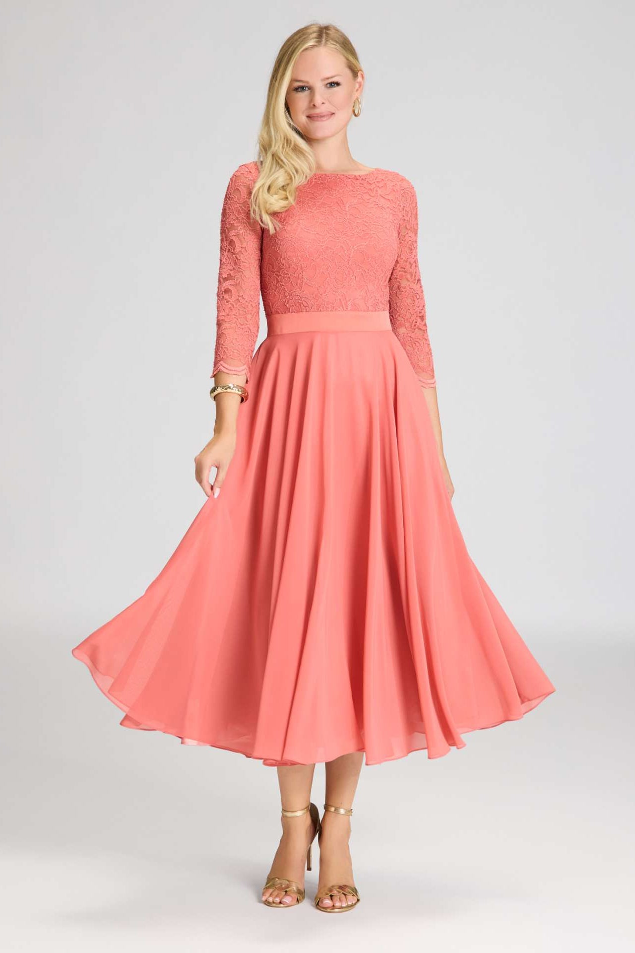 Midikleid mit fließendem Chiffon-Rock terracotta