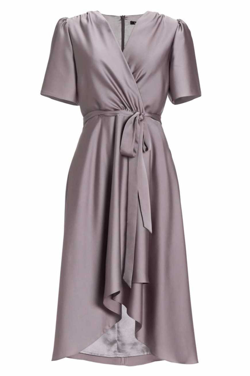 Cocktailkleid aus nachhaltigem Satin in Wickel Optik
