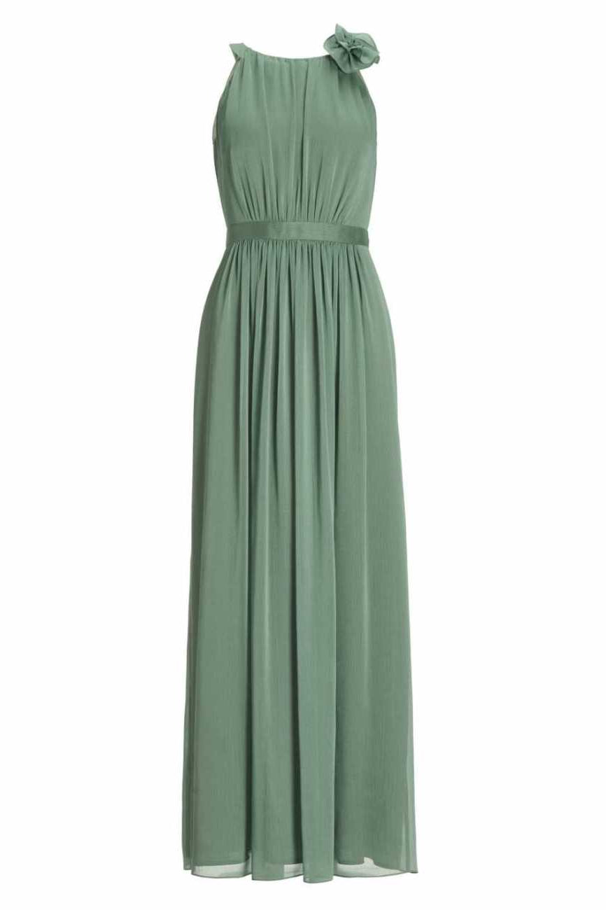 Abendkleid aus Crinkle Chiffon mit dekorativer Blüte