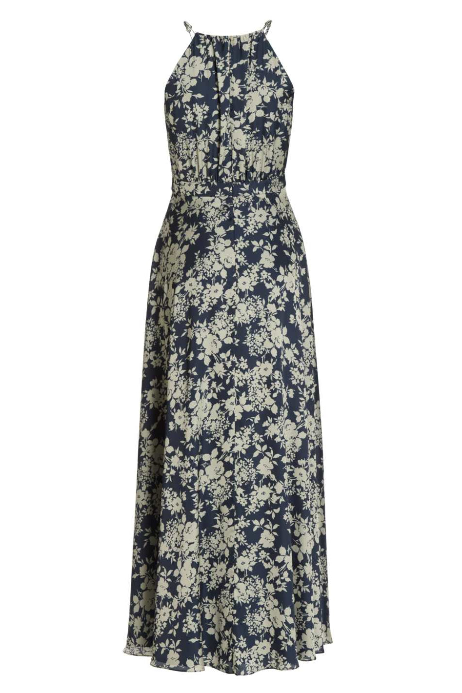 Maxikleid aus floral bedrucktem Satin mit Zierträger