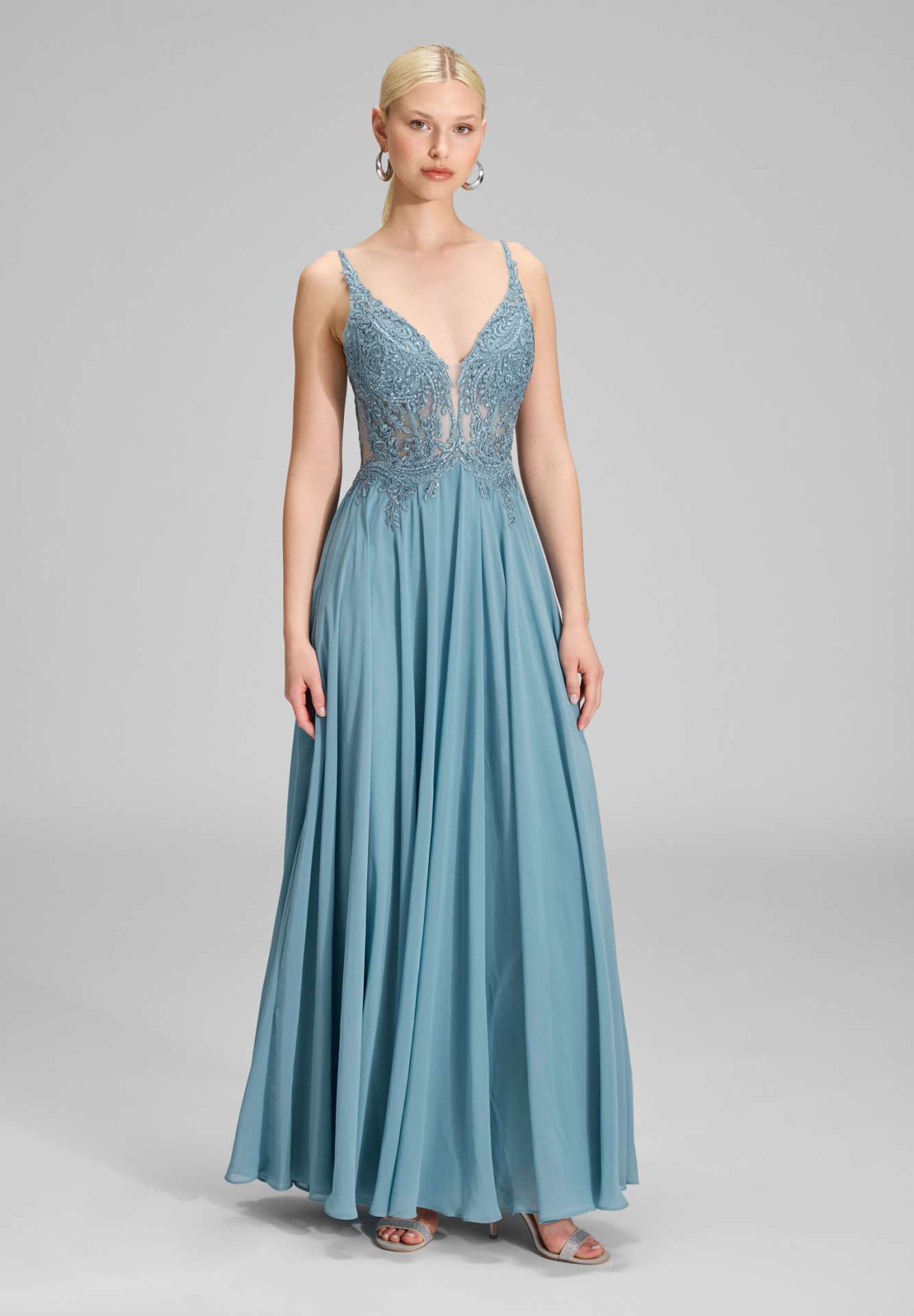 Chiffonkleid mit Stickerei sea blue