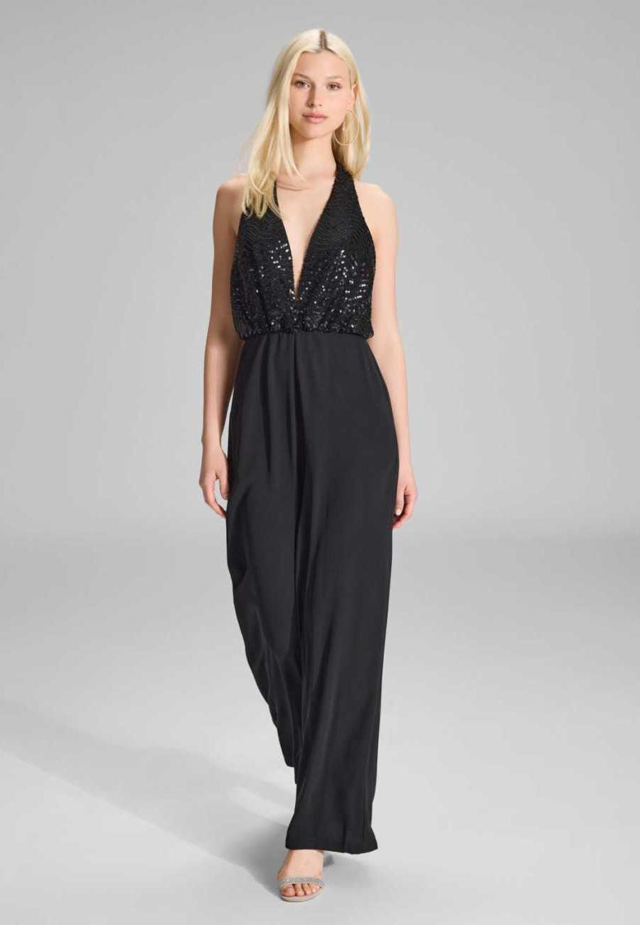 Jumpsuit mit besticktem Top aus Paillette black