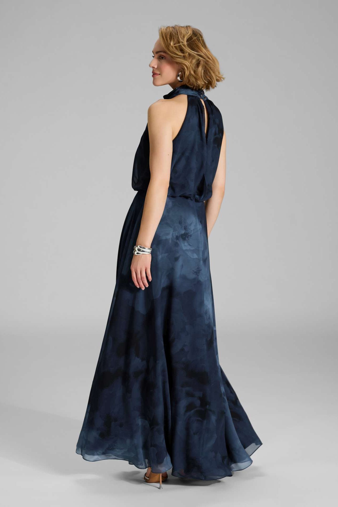 Abendkleid mit blusigem Top aus floral bedrucktem Chiffon