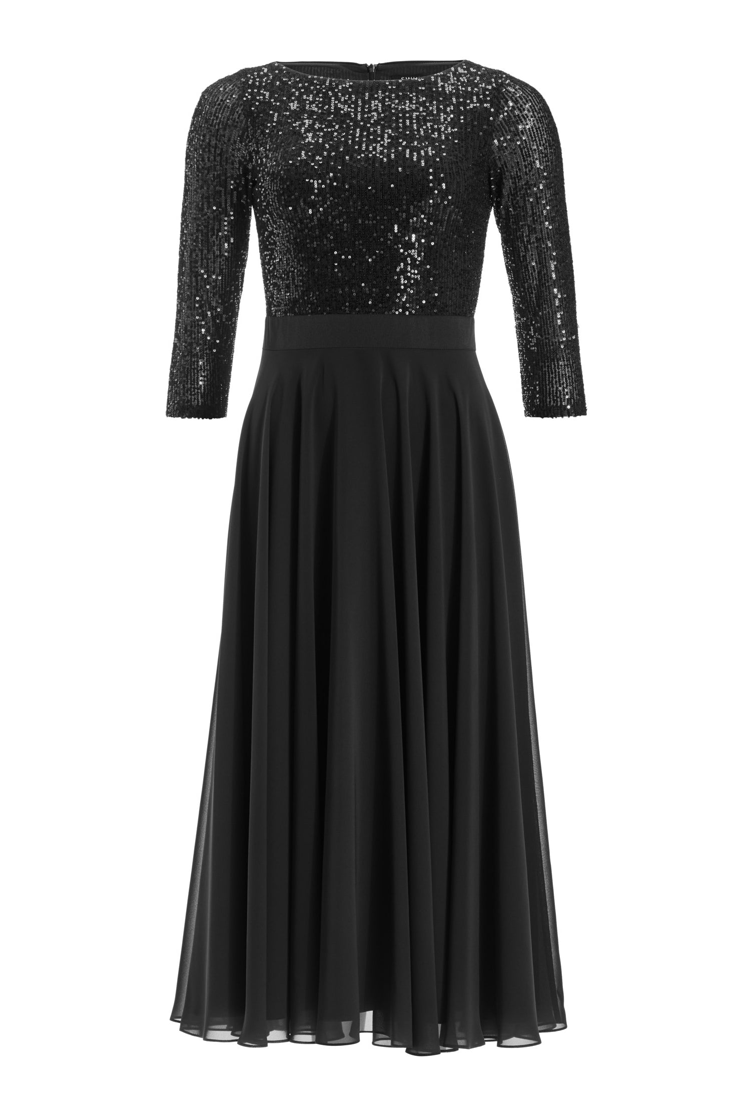 Midi Kleid mit Top aus elastischer Paillette und Chiffonrock