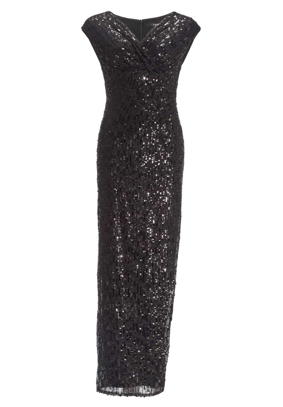 Abendkleid aus funkelnder Paillette mit Wickelausschnitt und Beinschlitz