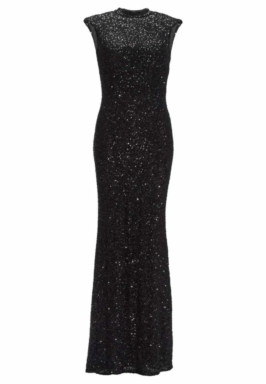 Hochgeschlossenes Paillettenkleid mit Rückenausschnitt