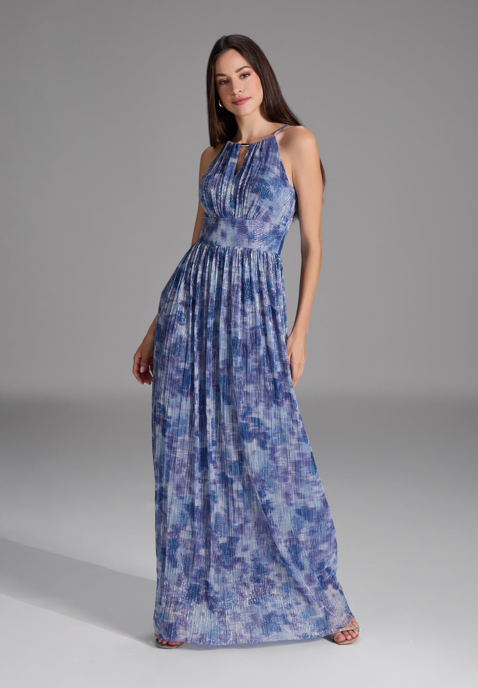 Abendkleid aus bedrucktem Plissee Jersey