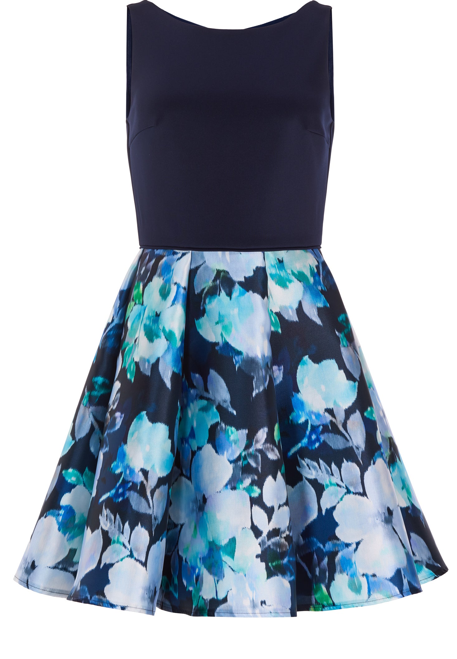 Cocktailkleid mit Rock aus bedrucktem Twill