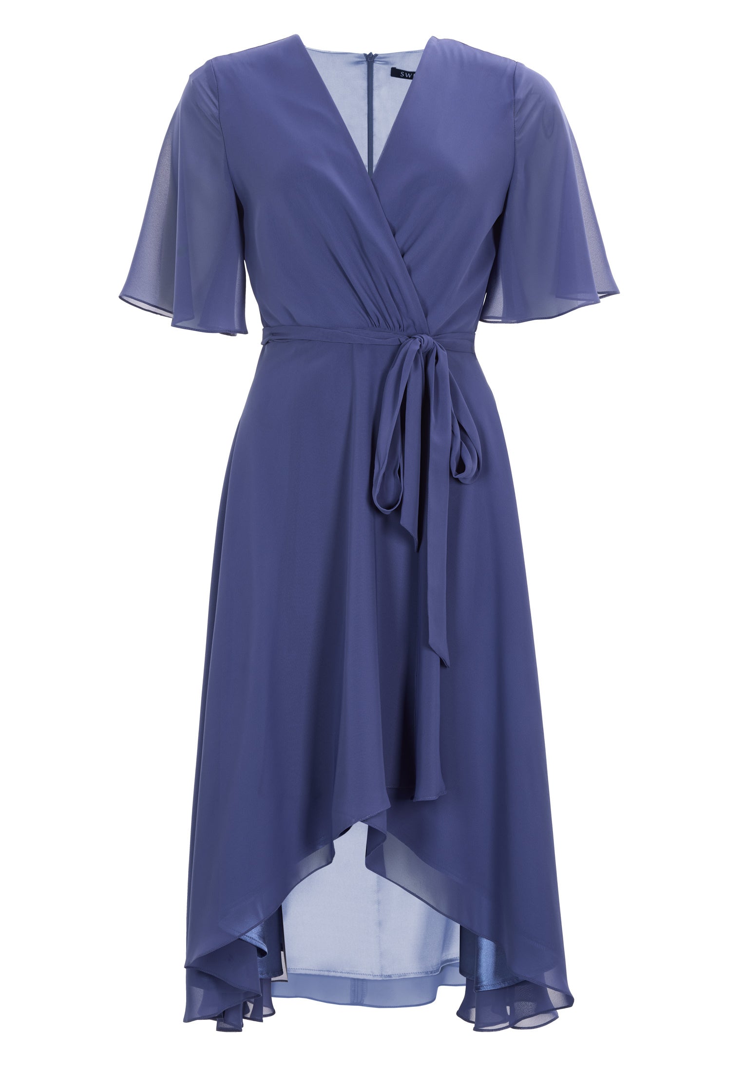 Chiffon Kleid in Wickel Optik mit Vokuhila Saum