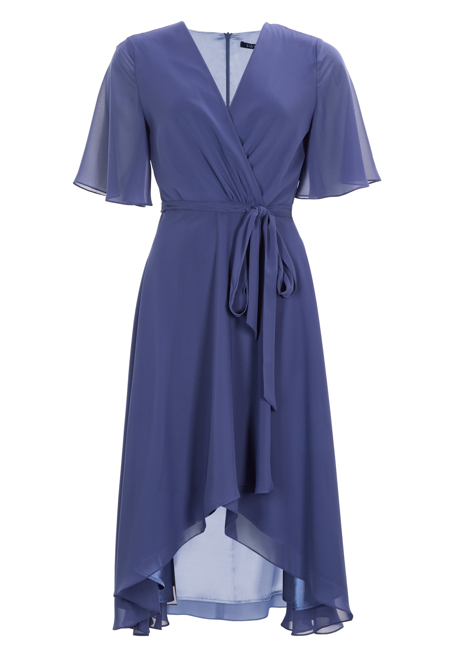 Chiffon Kleid in Wickel Optik mit Vokuhila Saum