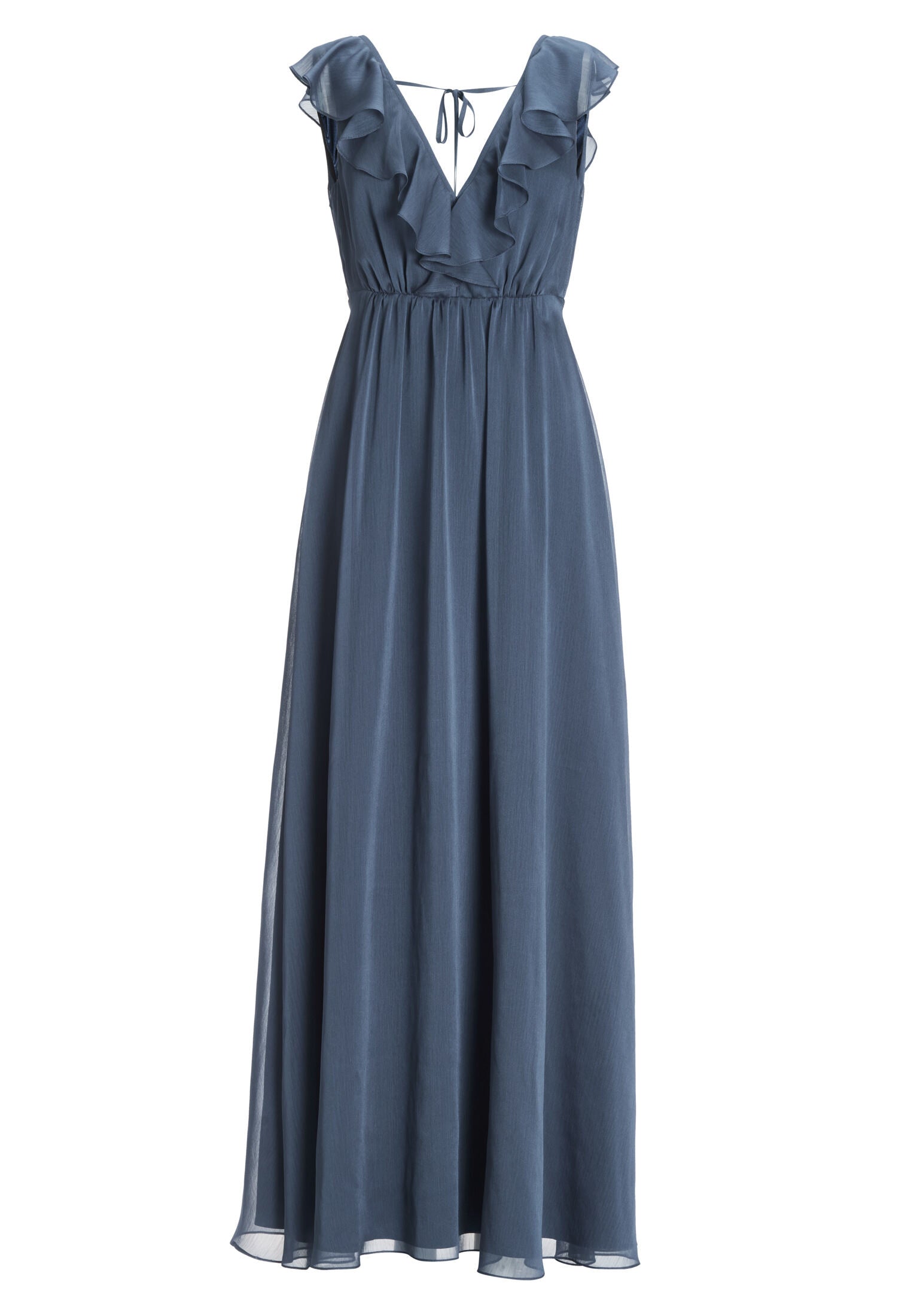 Abendkleid aus Crinkle Chiffon mit tiefem Ausschnitt und Rüschen