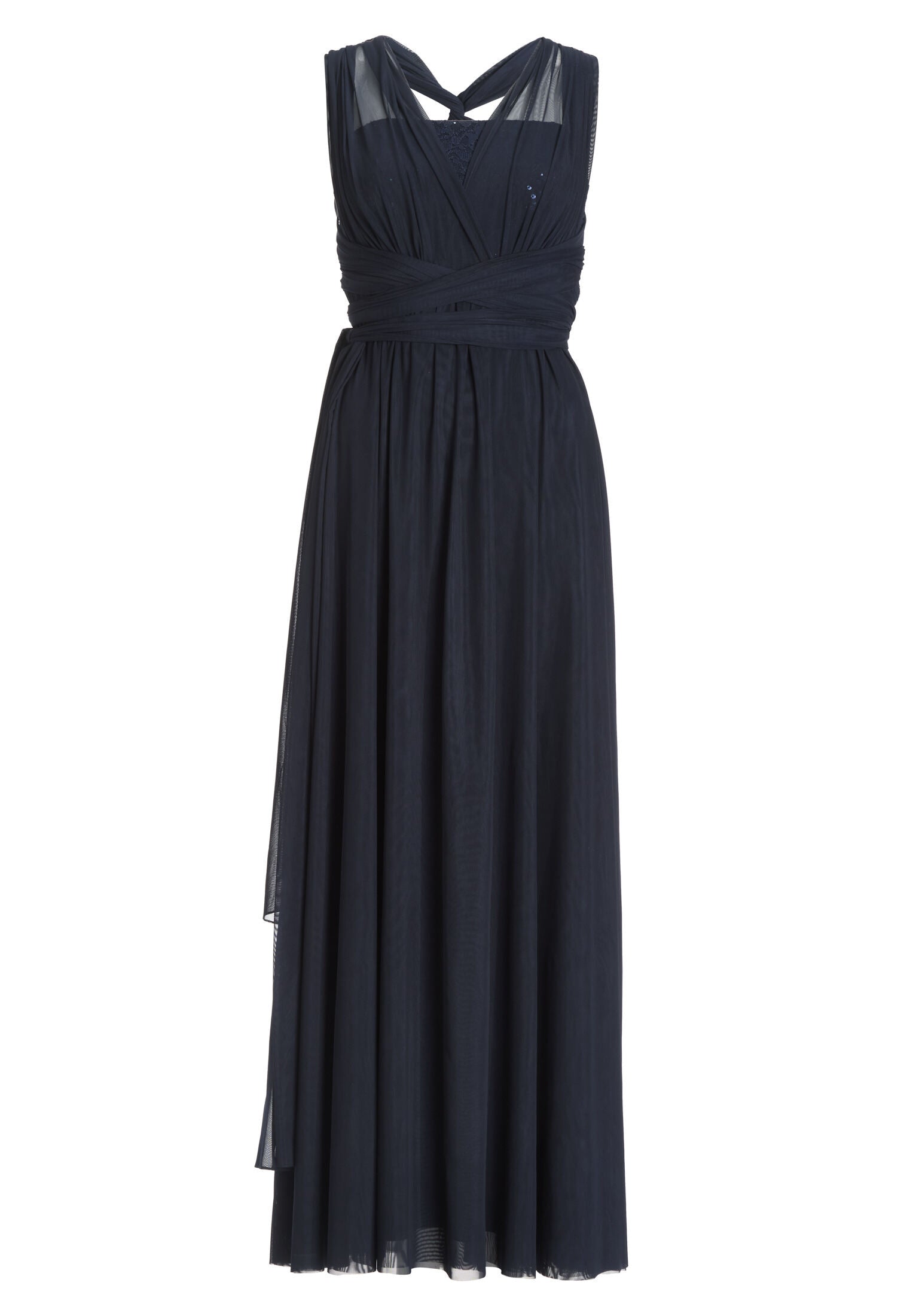 Abendkleid aus Mesh und Spitze mit verschiedenen Bindemöglichkeiten