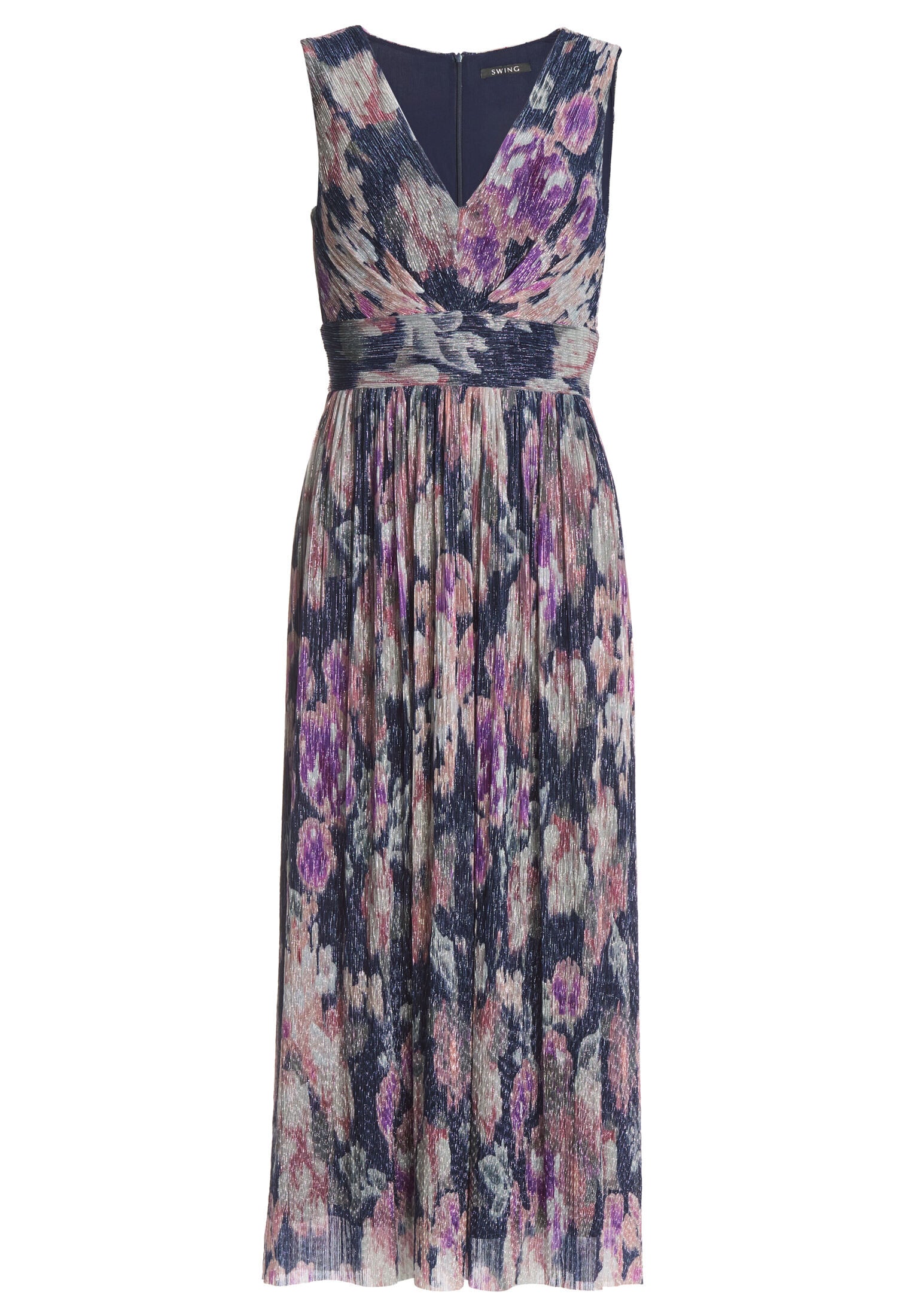 Cocktailkleid aus bedrucktem Plissee Jersey mit V-Ausschnitt